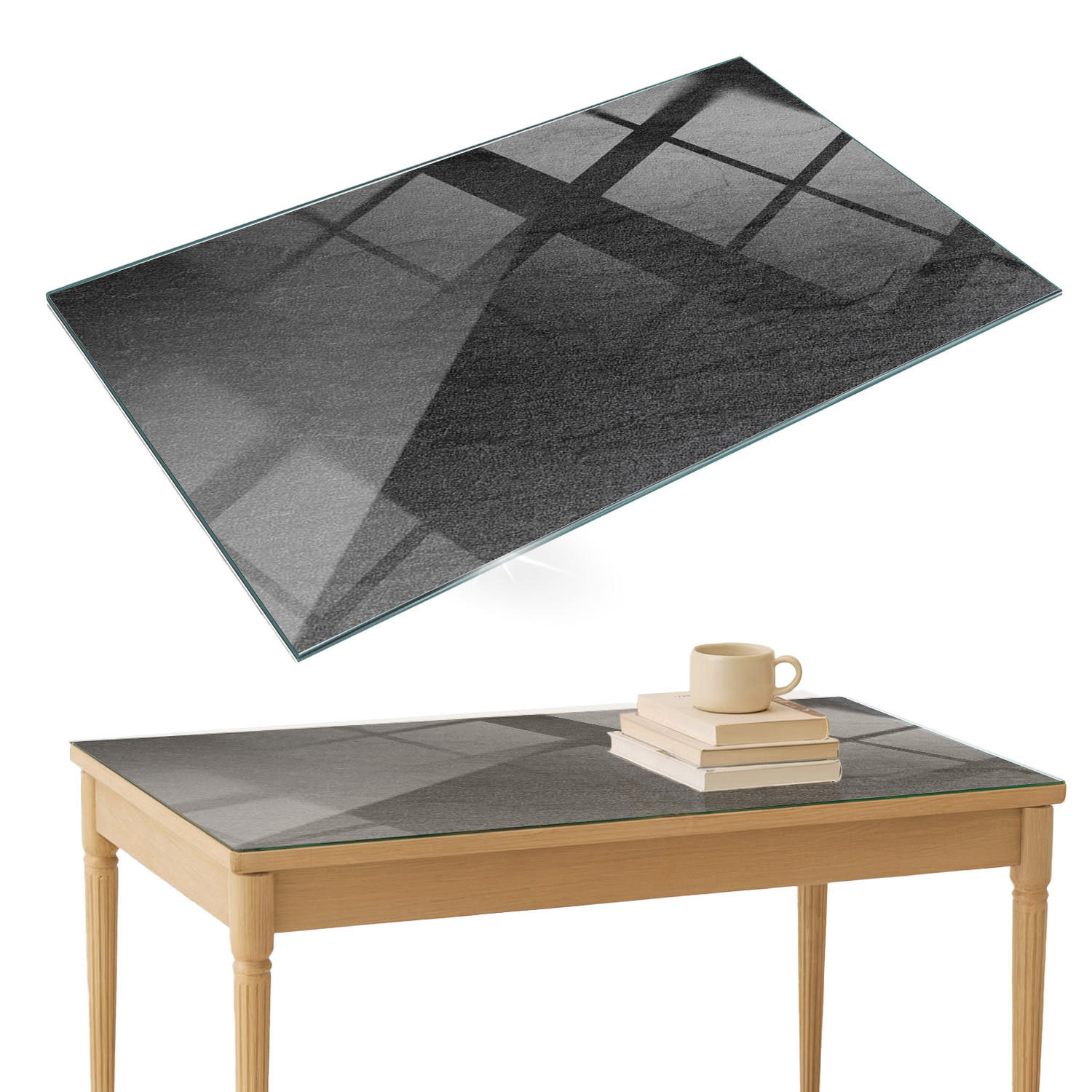 TISCHPLATTE 120x80 cm Natürliche Steinstruktur - Schwarz, Glas (0.4/120/80cm) - TULUP