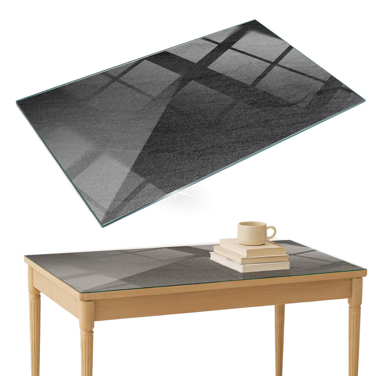 TISCHPLATTE 120x80 cm Natürliche Steinstruktur - Schwarz, Glas (0.4/120/80cm) - TULUP