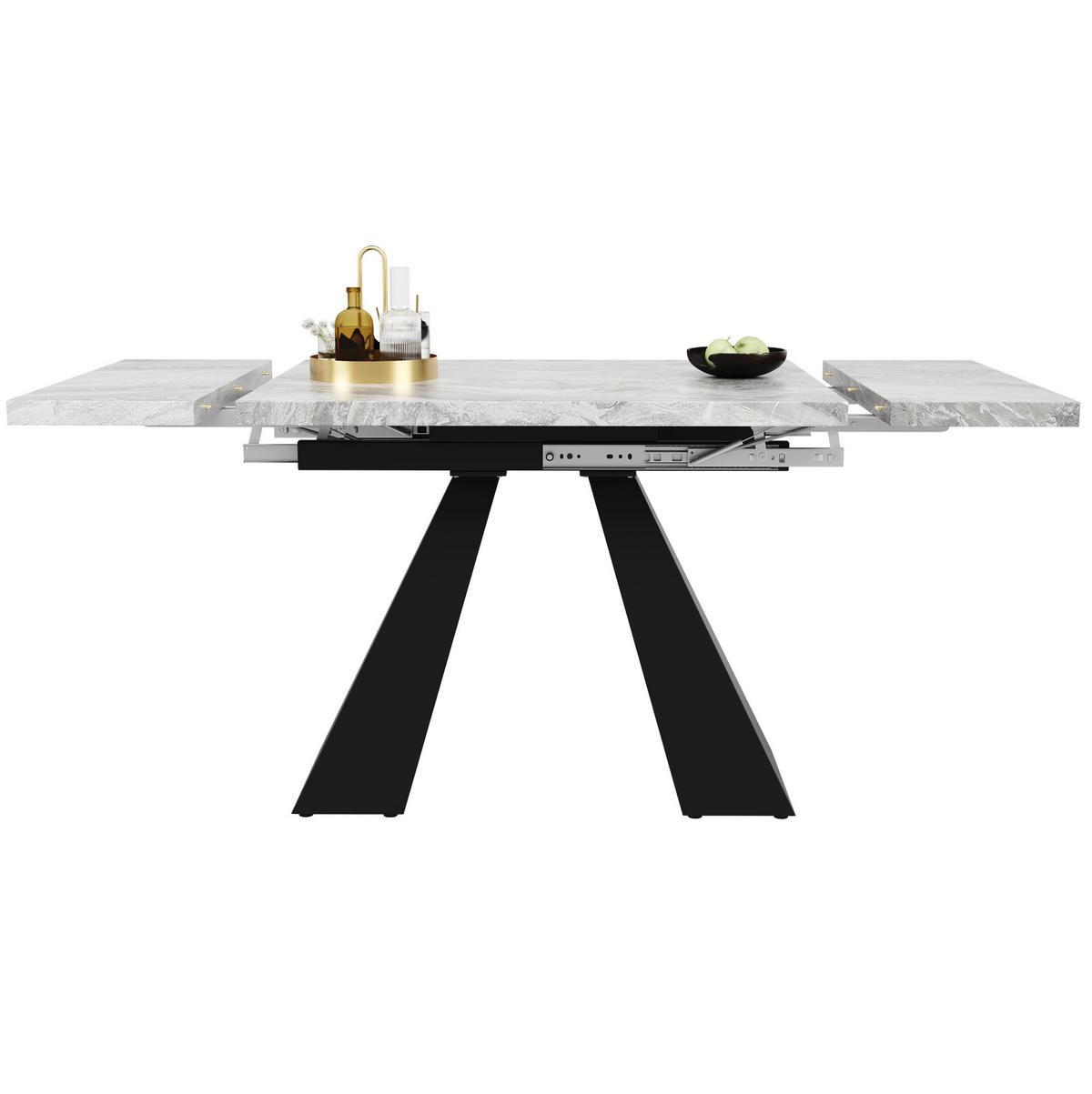 ESSTISCH 99-159x74x77 cm in Schwarz-Grau aus MDF mit Marmoroptik und höhenverstellbaren Metallbeinen - Grau, Holzwerkstoff (74/159/77cm) - Modfu