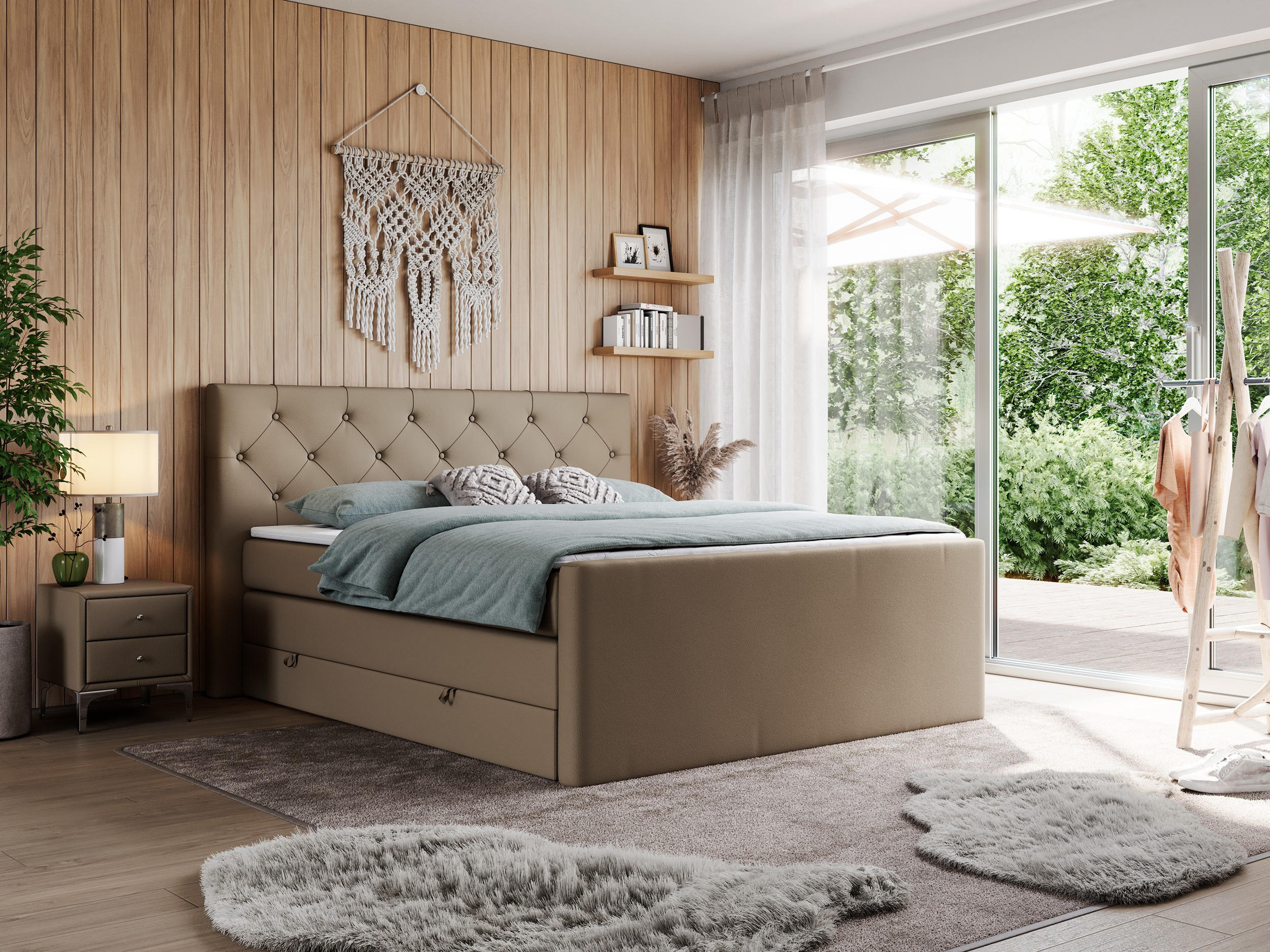 BOXSPRINGBETT KING VELEN 200/200 Braun Kunstleder - H3 - Braun, Holz/Textil (200/200cm) - MKS