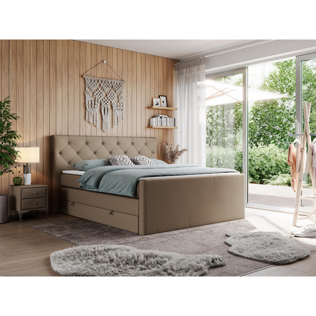Thumbnail - MKS Boxspringbett, Braun, Textil, 2-Sitzer, H4, Rechteckig, 180x200 cm, Schlafzimmer, Betten, Boxspringbetten