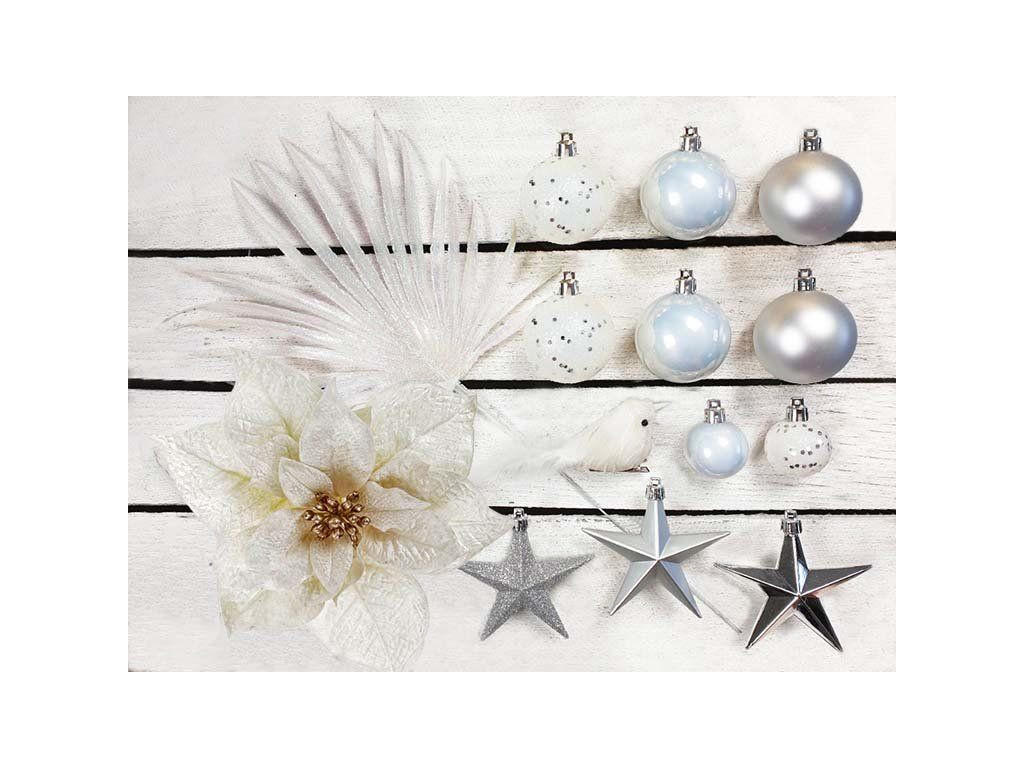 WEIHNACHTSBAUMSCHMUCK-SET POLAR WEISS, 139-teilig, für Weihnachtsbäume 240–270 cm - Silberfarben/Weiß, Kunststoff/Textil (55/50/75cm) - LAALU