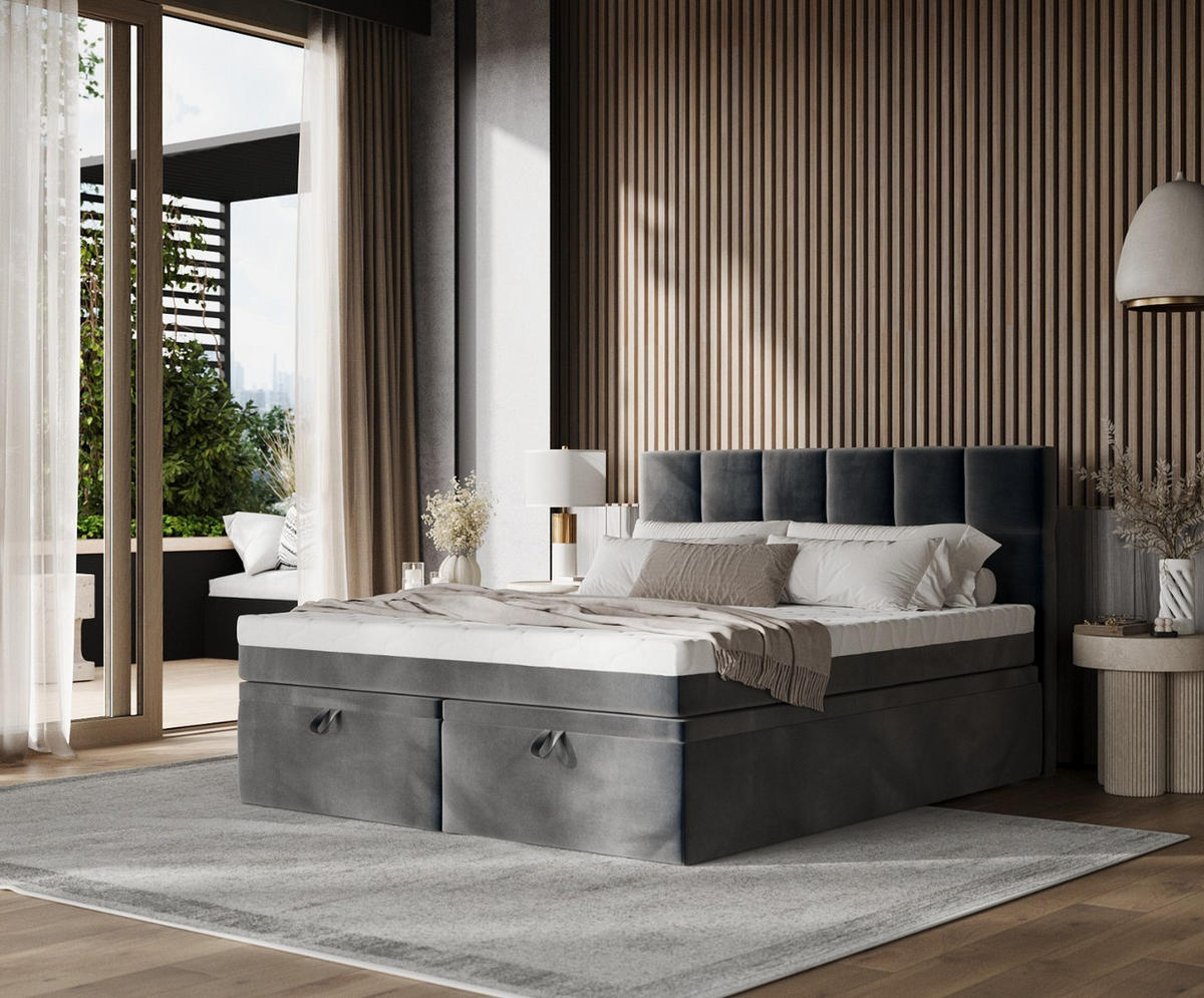 BOXBETT Elano 200/200 cm Anthrazit im Paros Stoff - Anthrazit/Schwarz, Holz/Holzwerkstoff (200/200cm) - AltaBeds