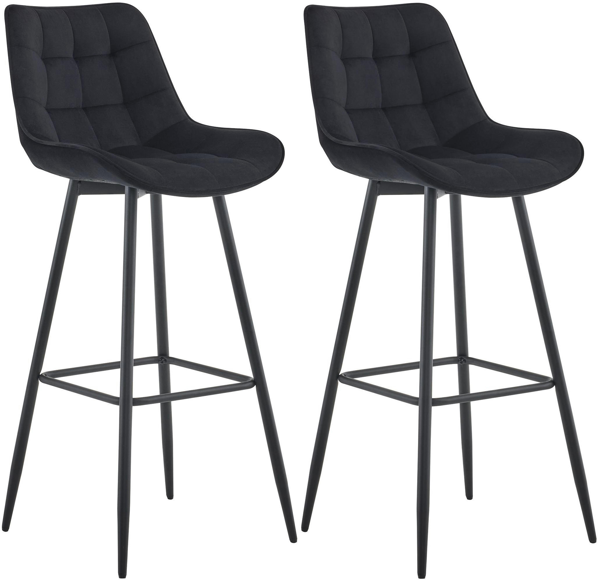 BARHOCKER 2er Set Samt schwarz - Schwarz, Textil/Metall (47/106/52cm) - CLP