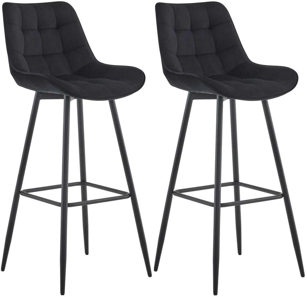 BARHOCKER 2er Set Samt schwarz - Schwarz, Textil/Metall (47/106/52cm) - CLP