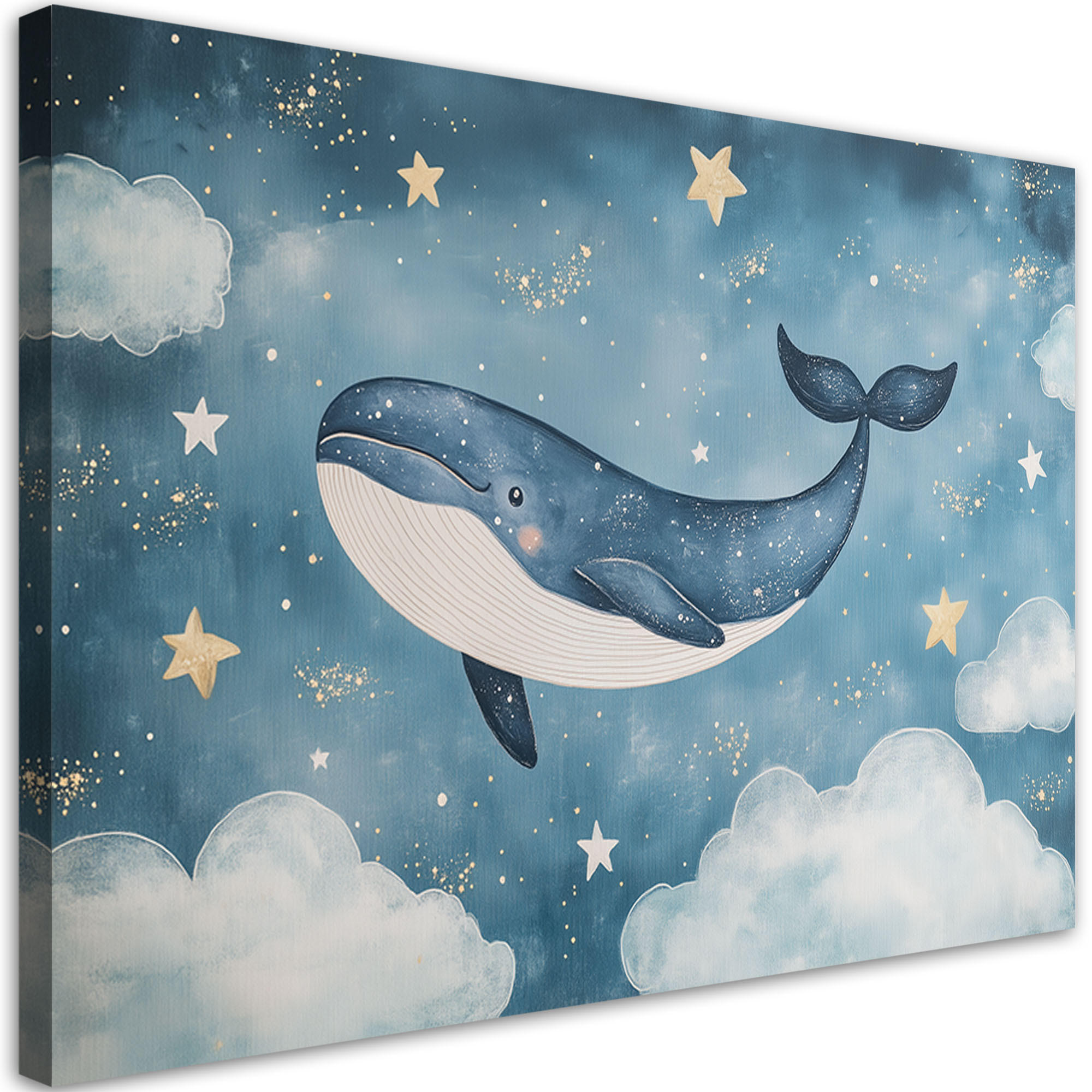 WANDBILD für kinderzimmer wal in blauen wolken - Blau, Textil (60/40cm) - Feeby