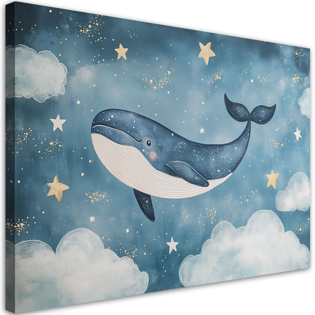 WANDBILD für kinderzimmer wal in blauen wolken - Blau, Textil (60/40cm) - Feeby