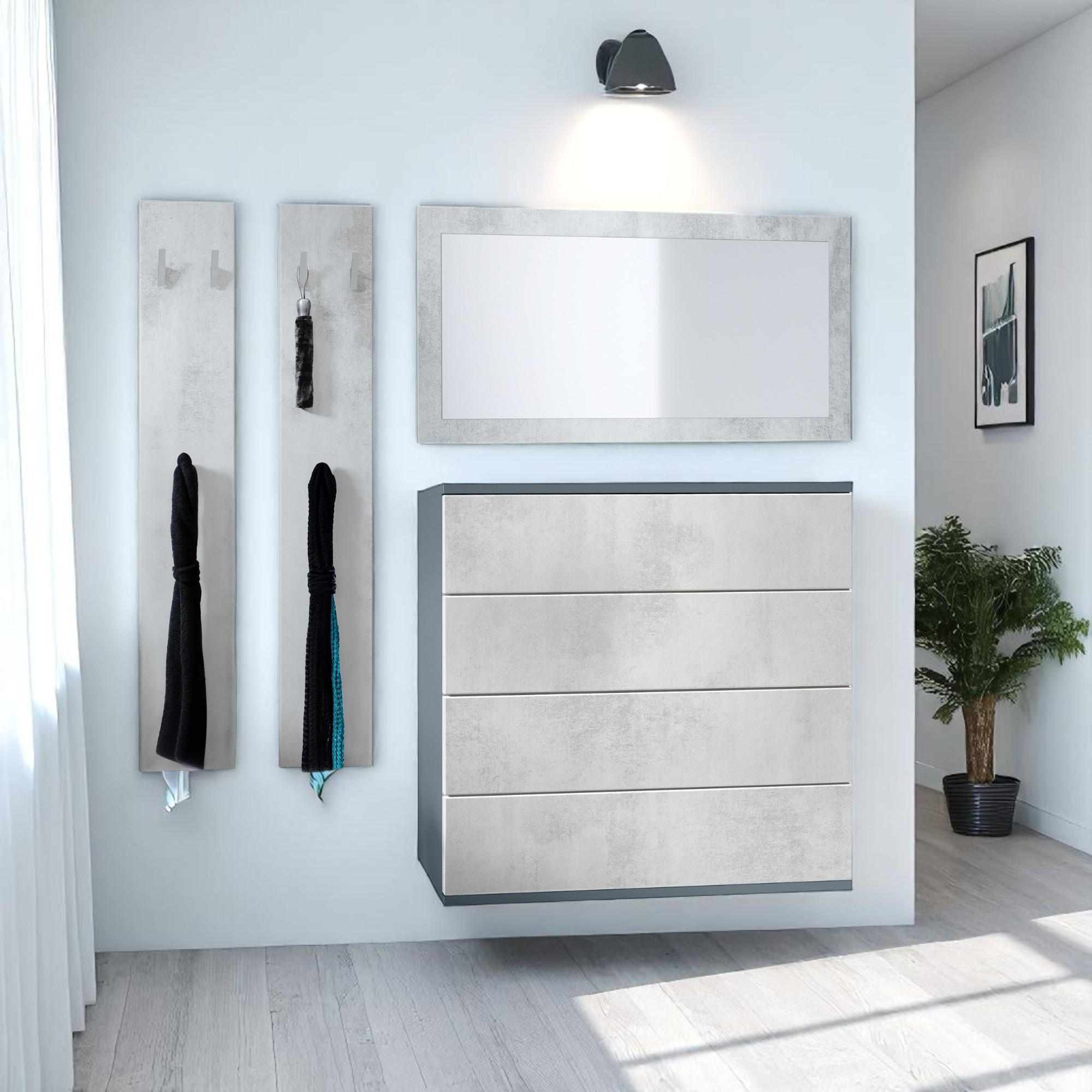 GARDEROBE Horizon Beton Oxid Optik - Hellgrau, Holzwerkstoff (142/146/35cm) - Vladon