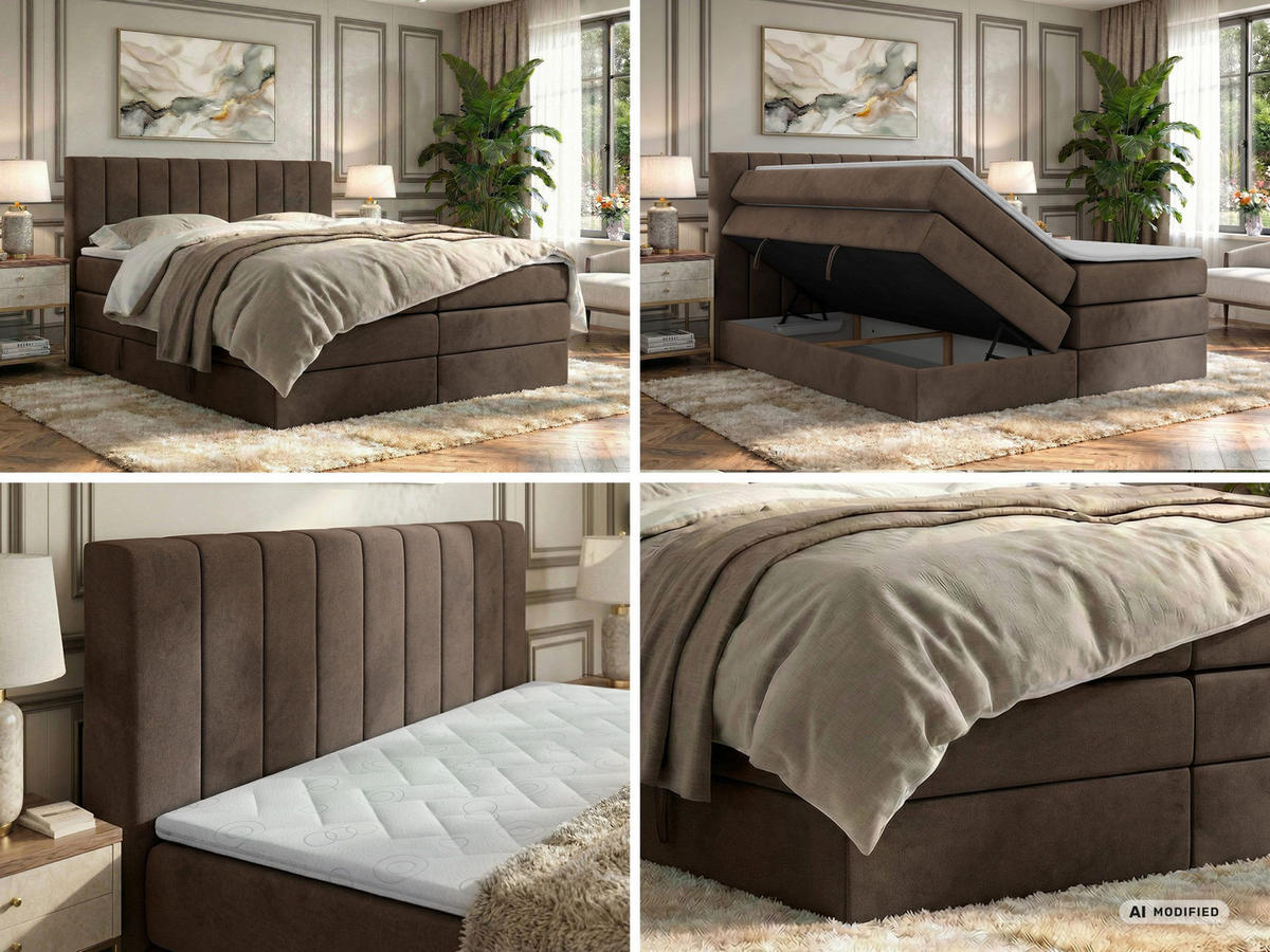 BOXSPRINGBETT ALVER KING 160/200 - Braun Velvet - Topper T25 - H3 - Schwarz/Braun, Kunststoff/Textil (160/200cm) - MKS