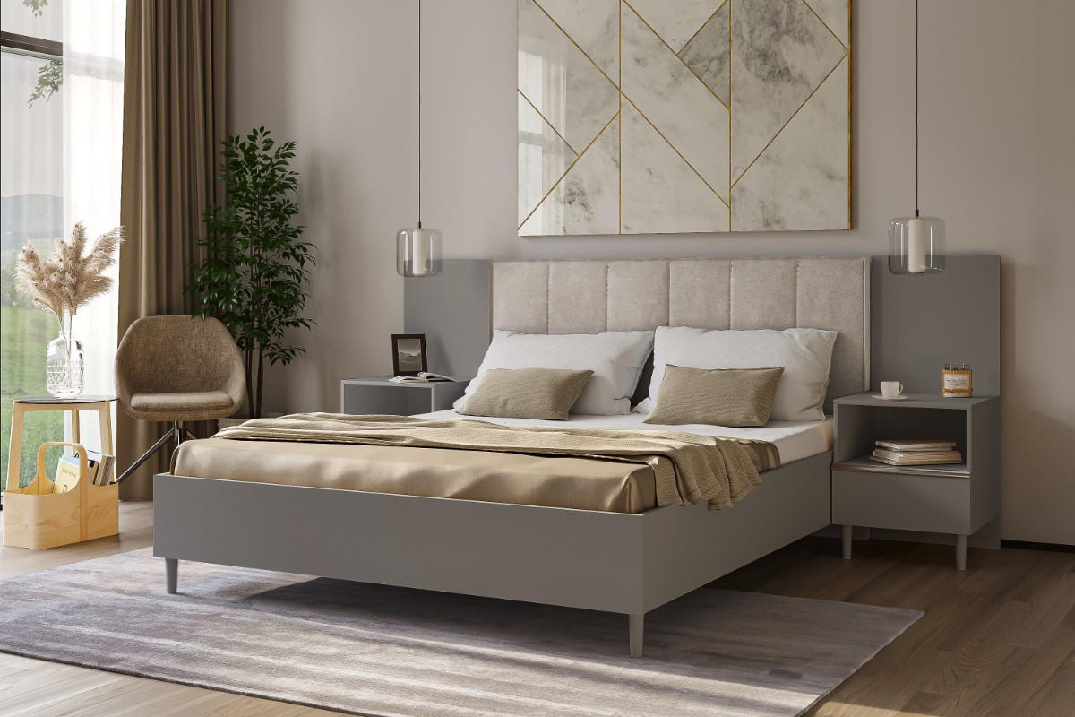 DOPPELBETT Luk II 160/200 cm ohne Matratze, Lattenrost, Bettkasten, grau, beige - Beige/Grau, Kunststoff (160/200cm) - Margaret Hadas24