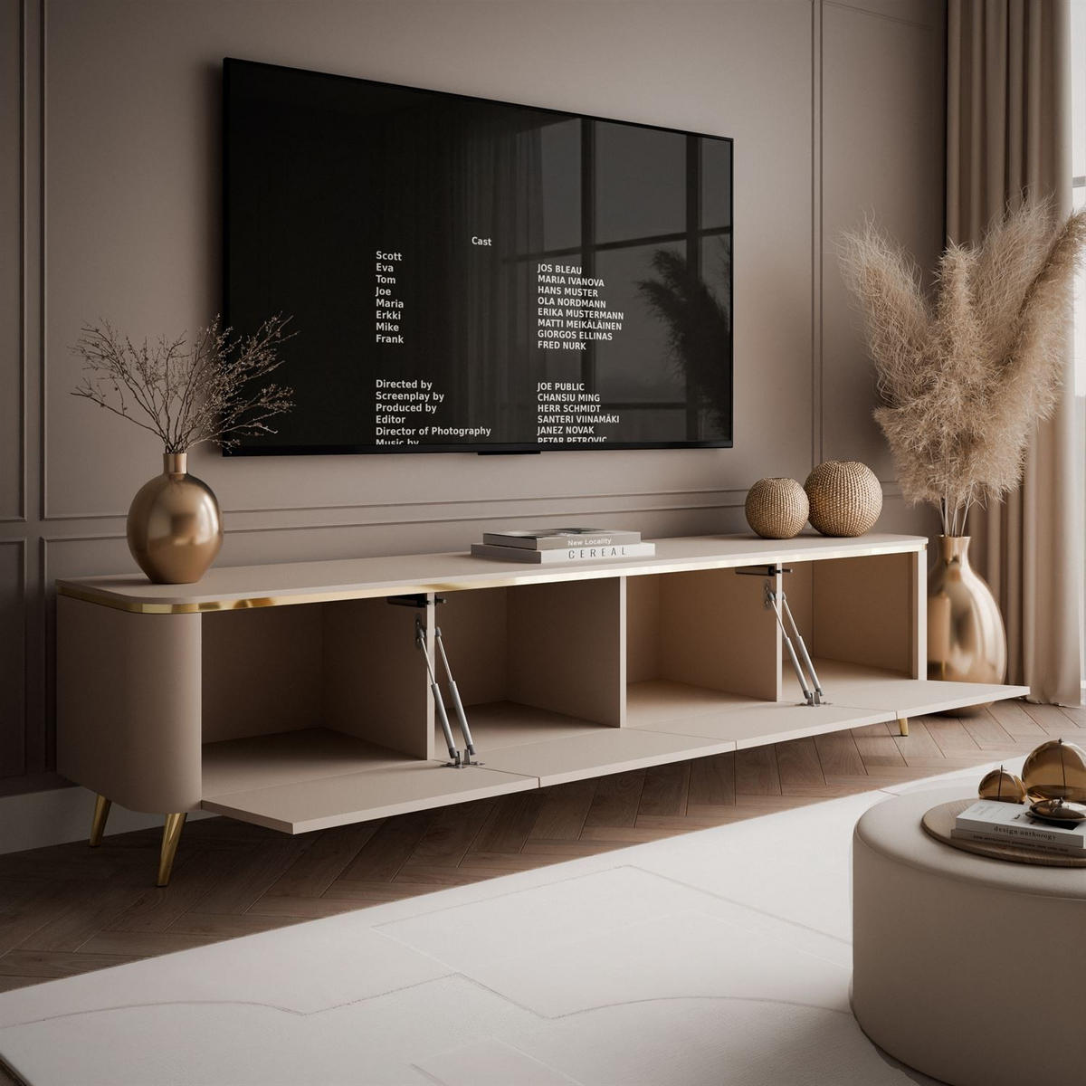 TV-RACK AVELINE 200 cm mit LED-Beleuchtung - Kaschmir, Holzwerkstoff (200/48/40cm) - Lookway