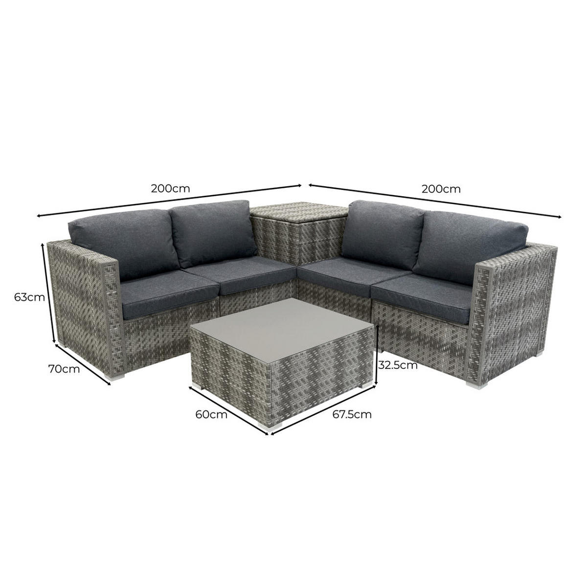 LOUNGEGARNITUR MODULAR Rattan 6-teiliges Grau - Grau, Kunststoff - Jardi