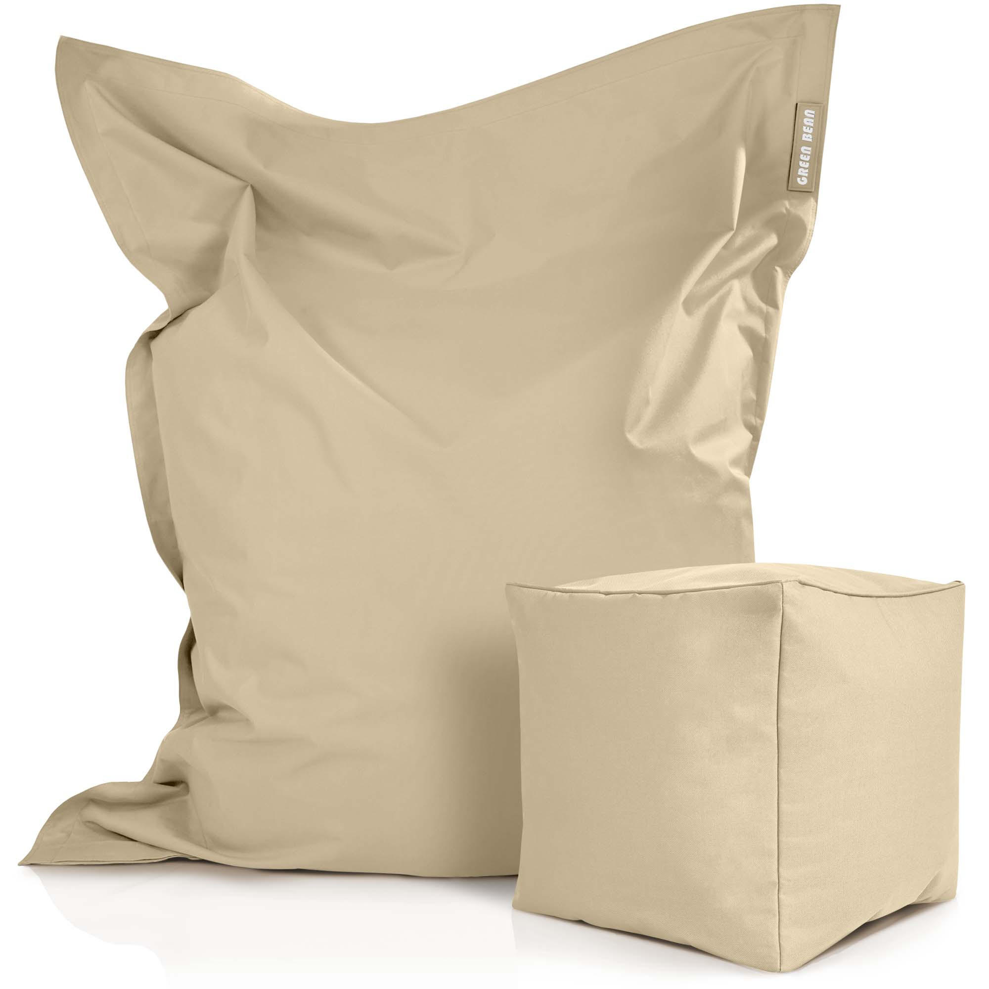 XXL-SITZSACK + Pouf 2er Set - 140x180cm - Beige, Textil (140/25/180cm) - Green Bean