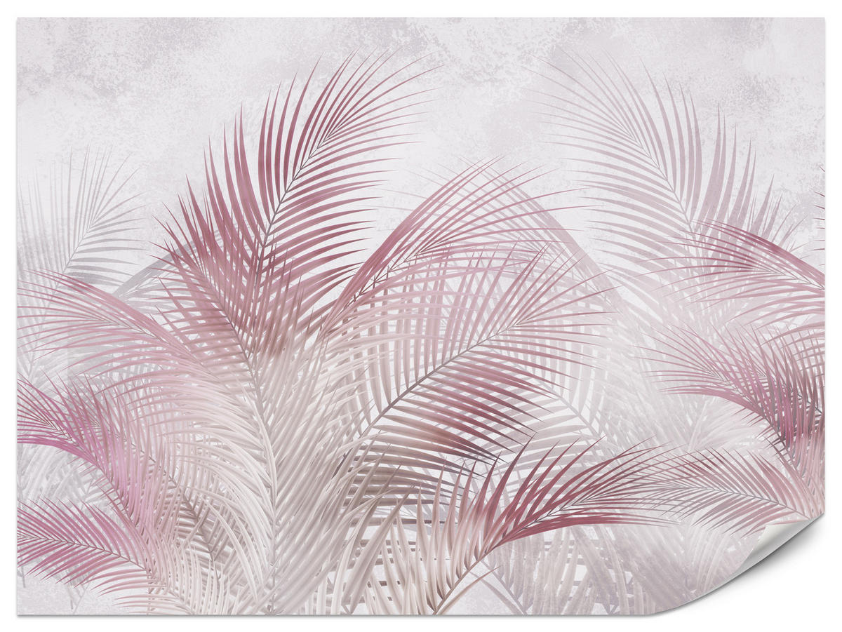 FOTOTAPETE für Schlafzimmer Rosa Palmenblätter Fein Vintage Pastell 350x256 - Violett/Rosa, Papier (350/256cm) - Muralo
