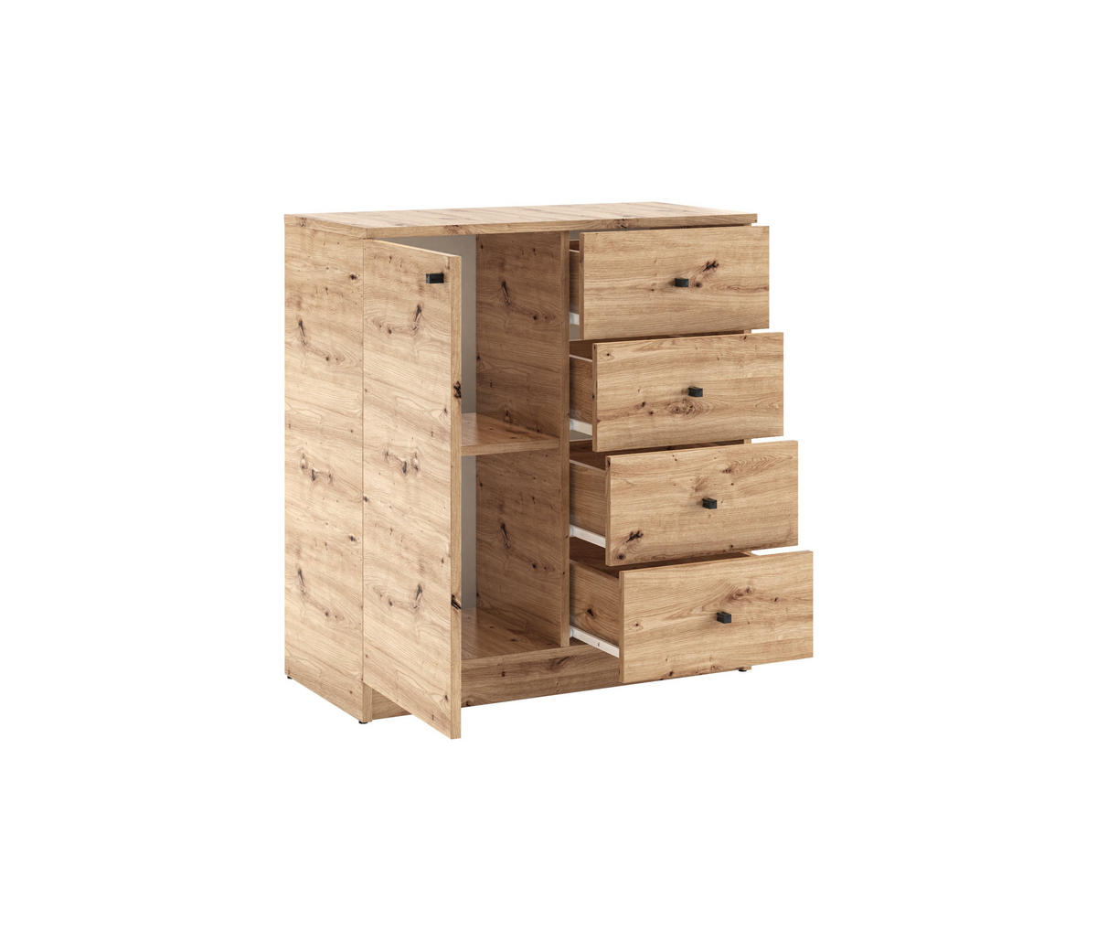 KOMMODE NATURIO 80/87/40cm mit 4 Schubladen 1 Türen Eiche Artisan - Eiche Artisan, Holzwerkstoff (80/87/40cm) - MASSENO