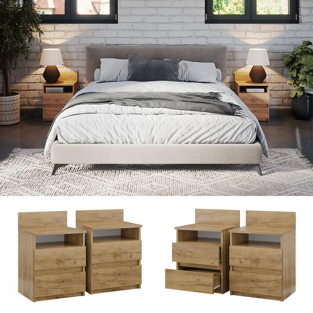 NACHTTISCH Monty Goldkraft Eiche 39.6 x 59.1 cm 2er Set - Eiche Wotan, Holzwerkstoff (32.3/59.1/39.6cm) - Vicco