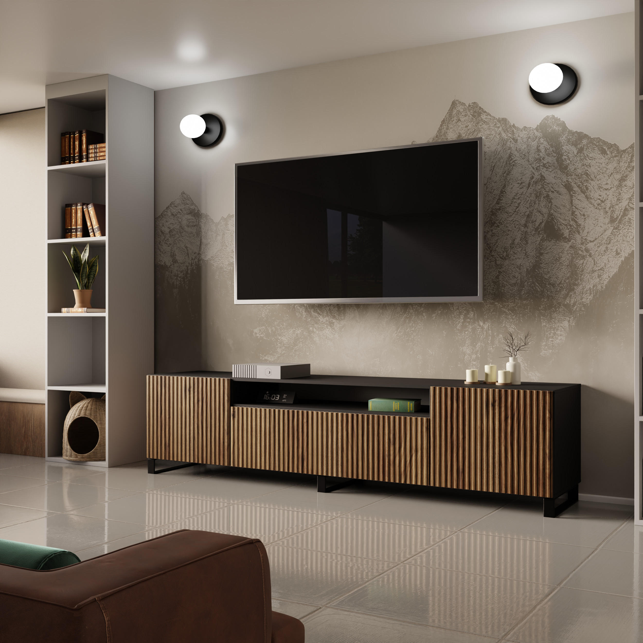 TV-SCHRANK NOE - Wildeiche/Schwarz, Holzwerkstoff (200/53/41cm) - Meblini