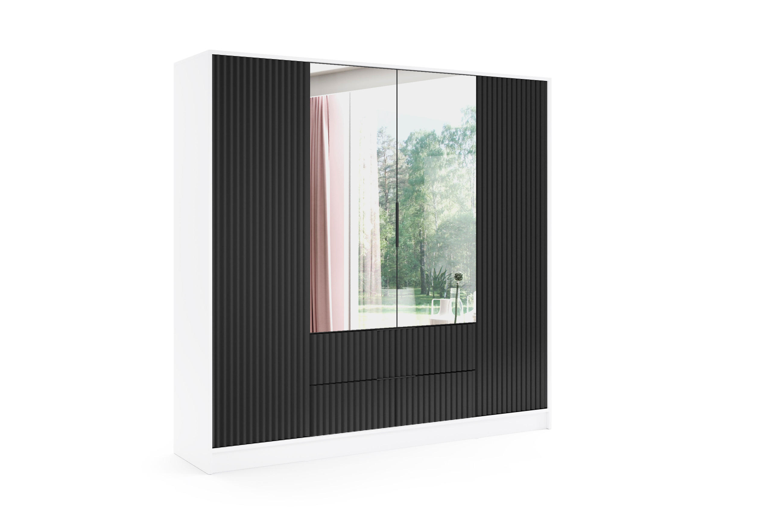 KLEIDERSCHRANK NOA - 200 cm - Weiß|Schwarz - Schwarz/Weiß, Holzwerkstoff (200/200/51cm) - ALTDECOR