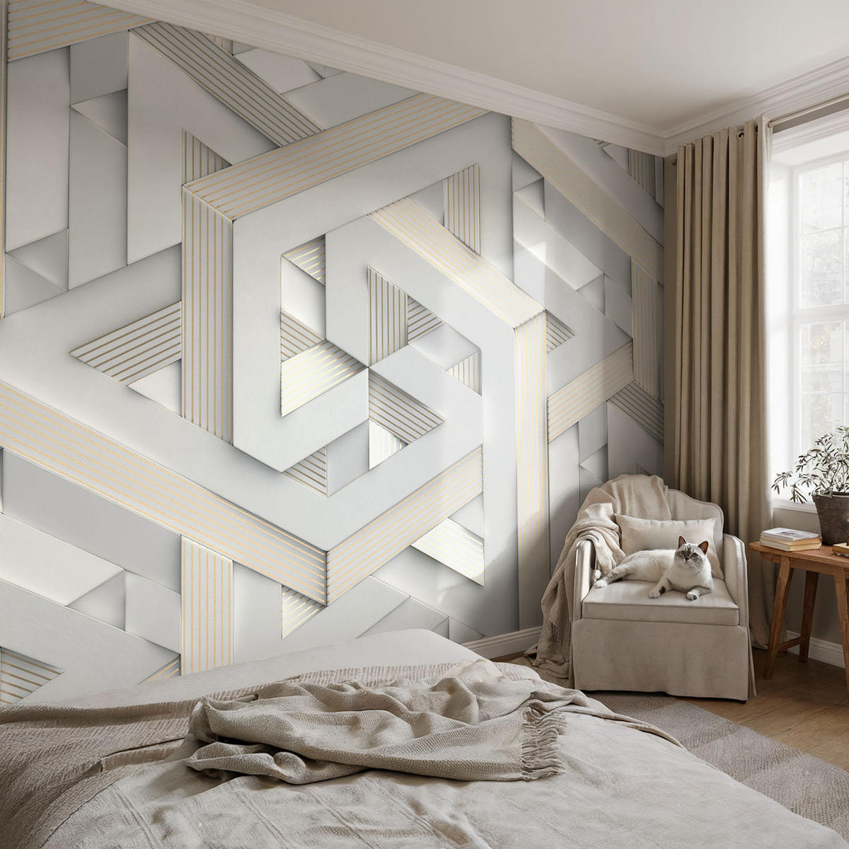 FOTOTAPETE 104x70 cm - Trugbilder - Weiß, Textil (104/70cm) - Wallfluent