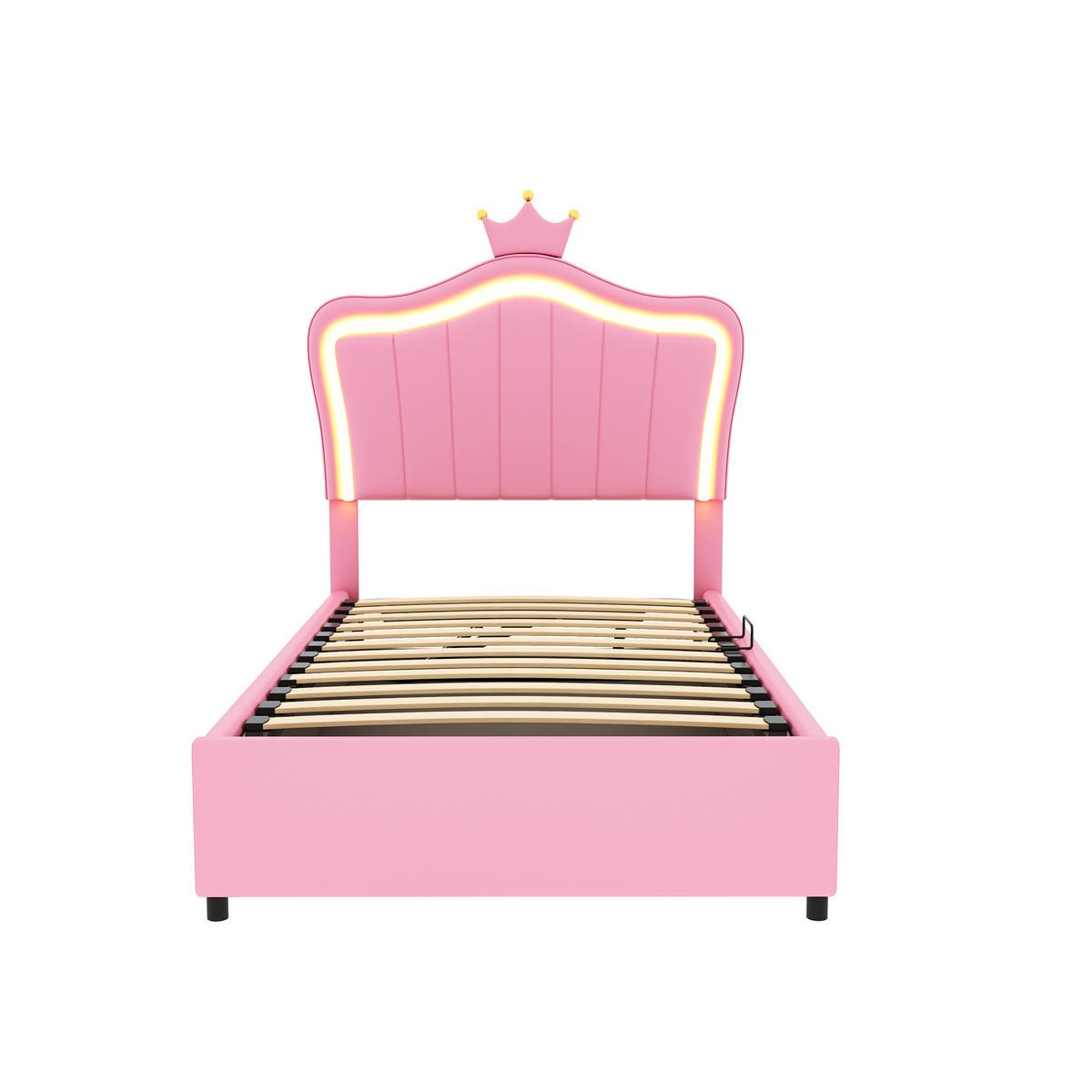 POLSTERBETT 90/200 cm rosa mit Kronendesign und LED-Beleuchtung - Pink, Textil (90/200cm) - OKWISH