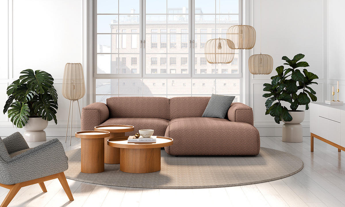 ECKSOFA mit XL-Longchair - Mauve/Schwarz, Kunststoff/Textil (260/171cm) - home24