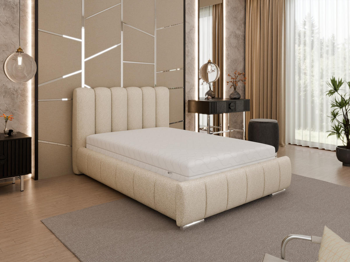 POLSTERBETT Zaira 120x200cm – Elegantes Polsterbett für modernen Wohnstil , Taschenfederkernmatratze Pocket KOKOS (20cm), beige - Beige, Holz (120/200cm) - Panda Möbel