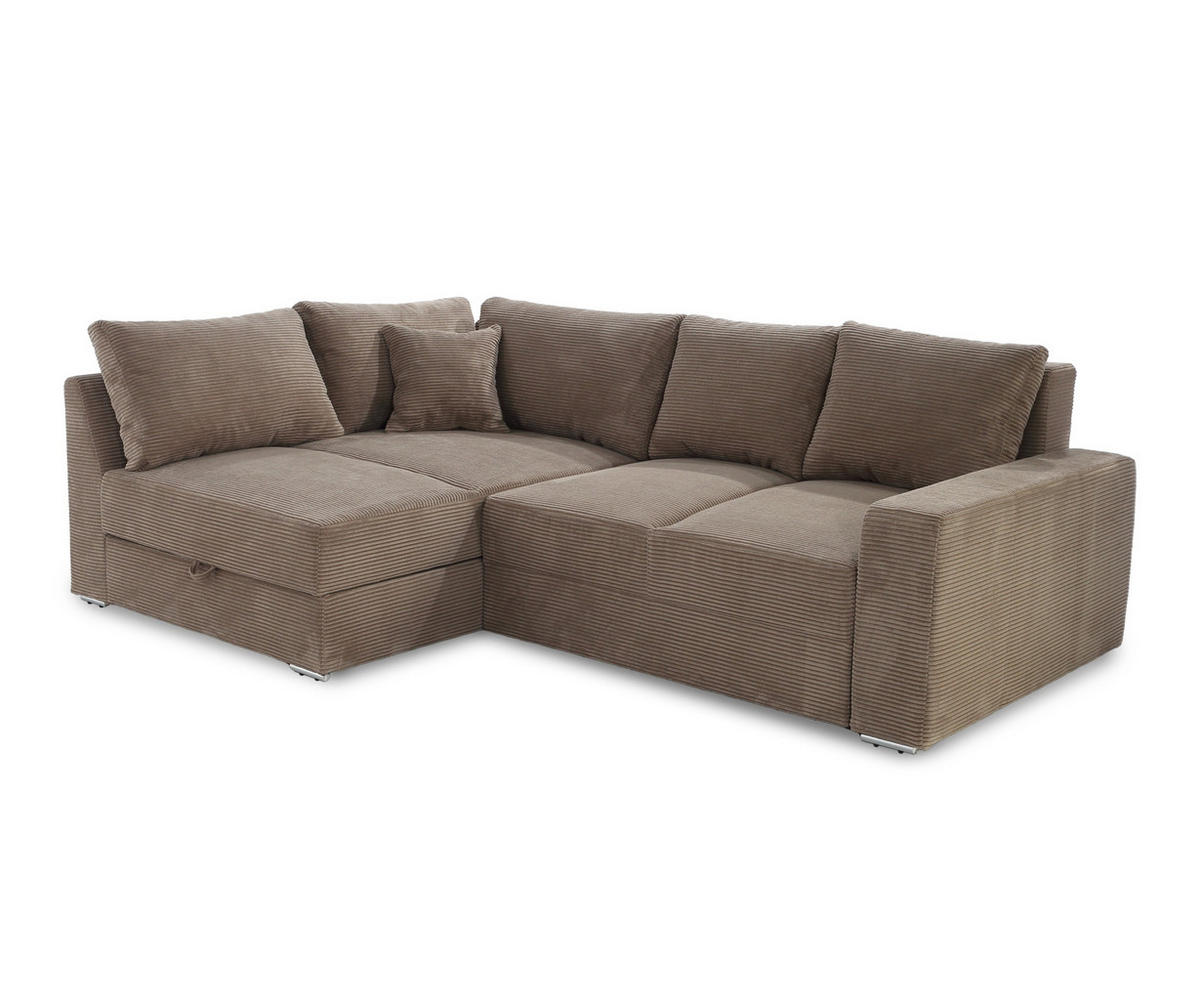 ECKSOFA-DAUERSCHLÄFER Boxspring Federkern Topper Bettkasten, seitenverkehrt montierbar B260/T181/H88 cm, Cord Braun Taupe / 15234 - Taupe/Chromfarben, Textil/Metall (260/181cm) - luma-home