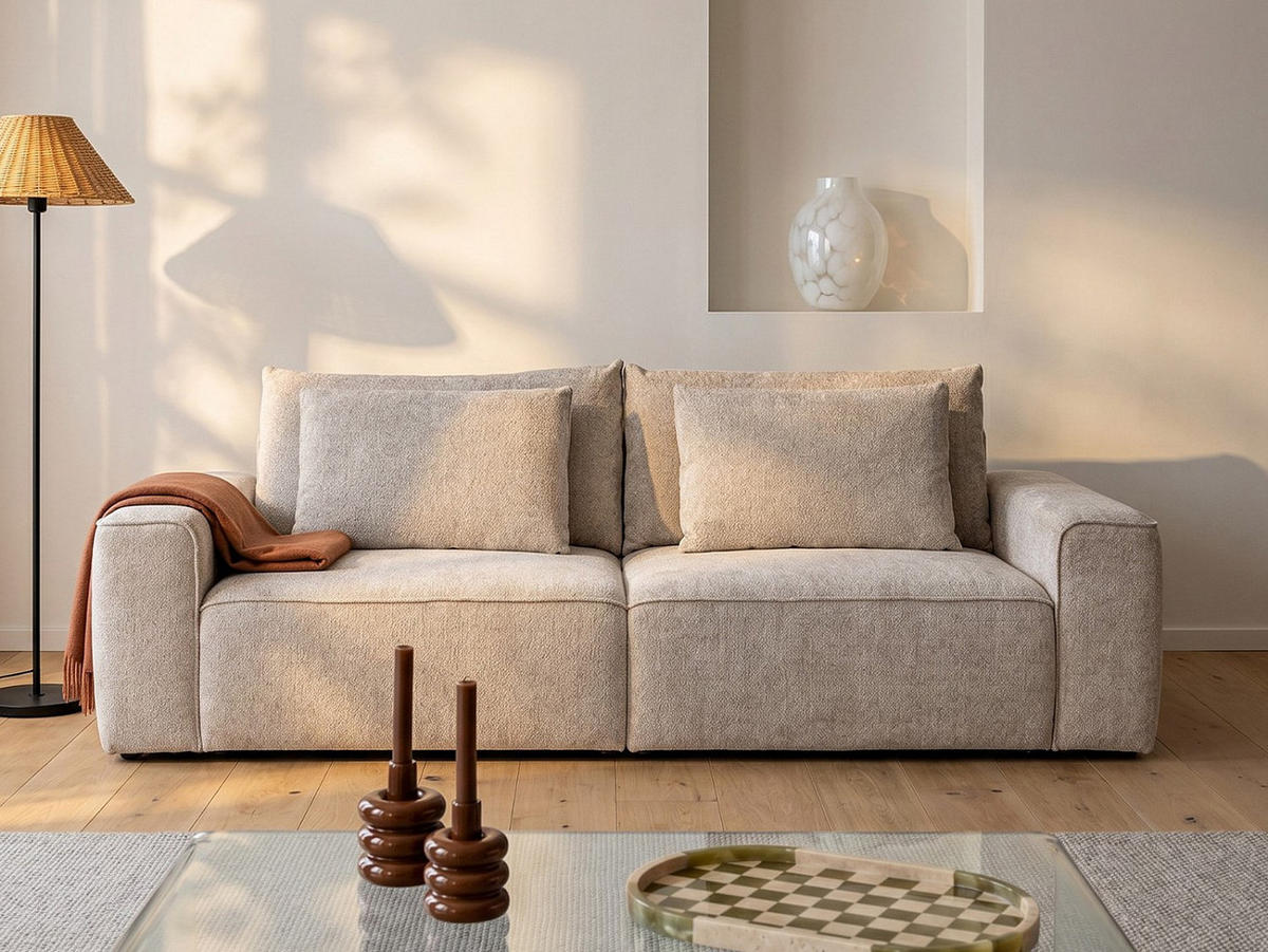 SCHLAFSOFA - 3 Personen - stoff - beige Ricapo - Beige, Kunststoff/Textil (266/90/125cm) - Vente-Unique
