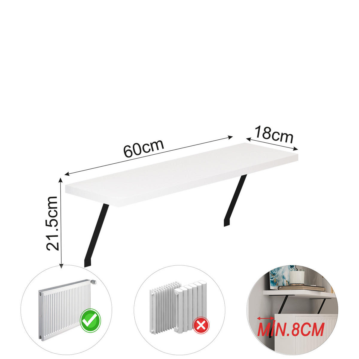 HEIZKÖRPERREGAL ADIN WEIß 60CM - Weiß, Holzwerkstoff/Metall (60/21/18cm) - moebel17
