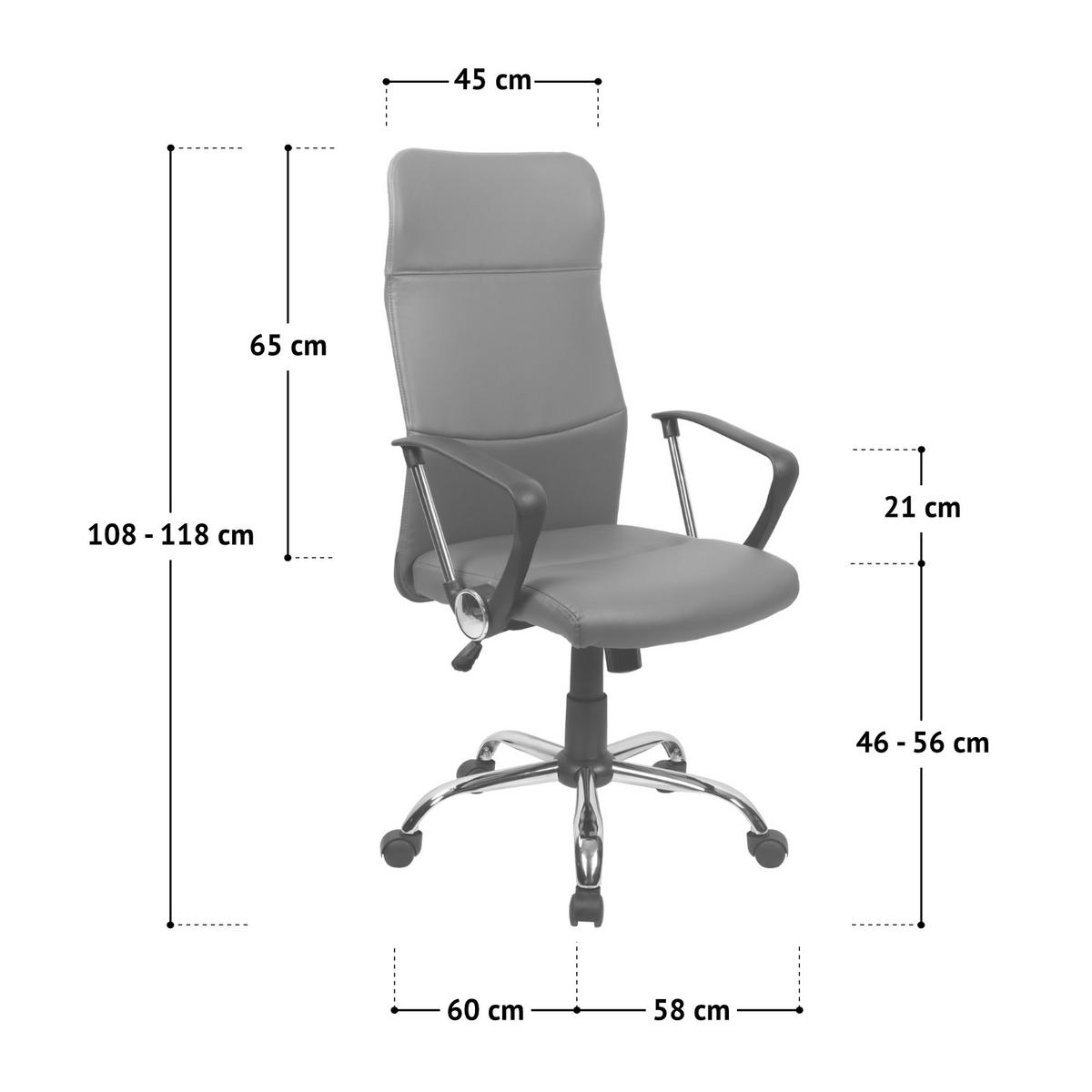 BÜROSTUHL Aiko Schreibtischstuhl Arbeitsstuhl Chefsessel mit Rollen Armlehnen hohe Rückenlehne höhenverstellbar Wippmechanismus Grau - Grau, Kunststoff (61/119/52cm) - SVITA