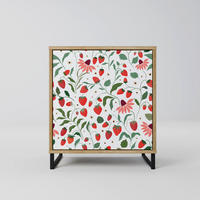 SIDEBOARD FLOWERS AND STRAWBERRIES, Eichefarben, 57,5x42x67,5 cm, Schwarze Metall-Rahmenfüße - Eichefarben/Multicolor, Holzwerkstoff/Metall (57.5/67.5/42cm) - SpaceRebels