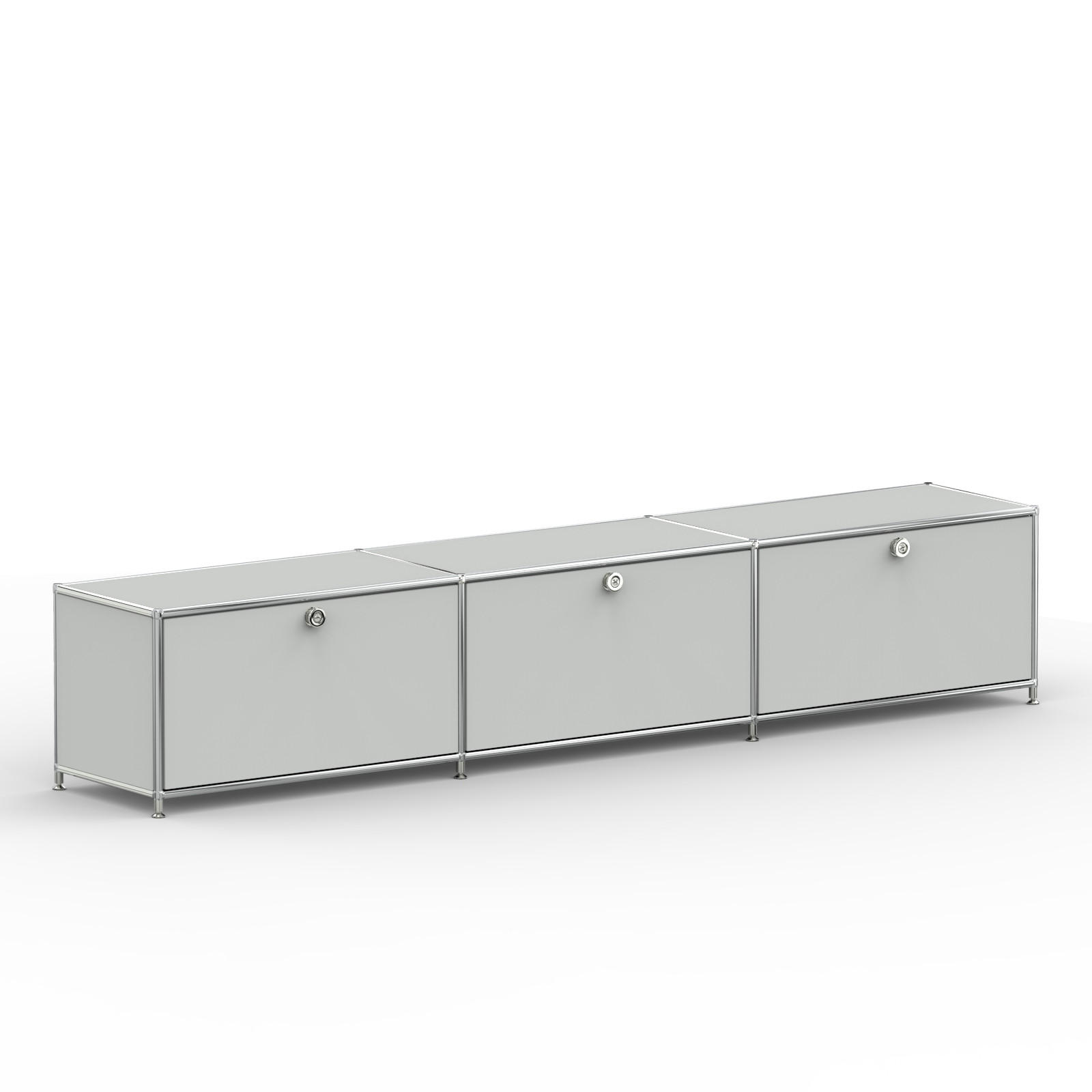 TV Board mit 3 Klappen & Schloss, Breite 227 cm, Lichtgrau - Chromfarben/Silberfarben, Metall (40/43/227.2cm) - Versee