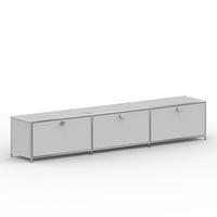 TV Board mit 3 Klappen & Schloss, Breite 227 cm, Lichtgrau - Chromfarben/Silberfarben, Metall (40/43/227.2cm) - Versee