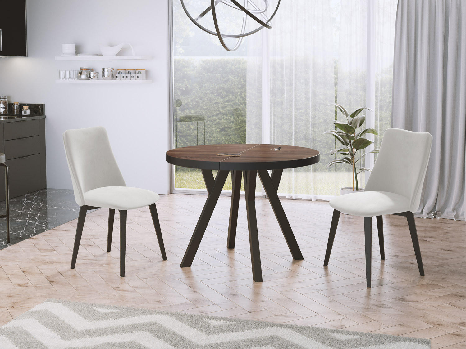 ESSTISCH Twixy runder ausziehbarer, Arvadonna Chestnut 100-150/100/76 cm - Kastanienfarben/Schwarz, Holz/Holzwerkstoff (100/100/76cm) - WFL GROUP