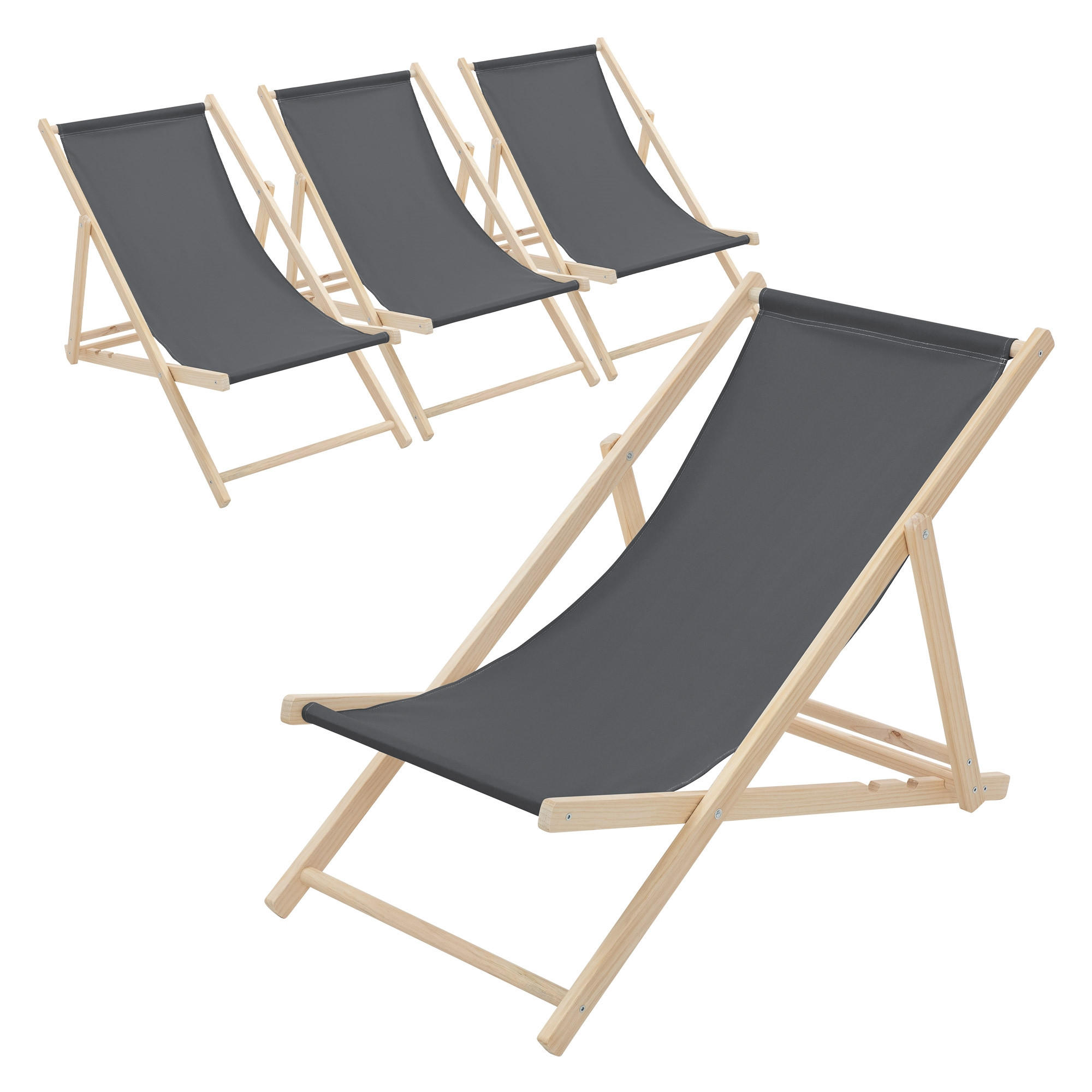 LIEGESTUHL 4er Set Anthrazit - Anthrazit, Holz (57.5/83/100cm) - ECD-Germany