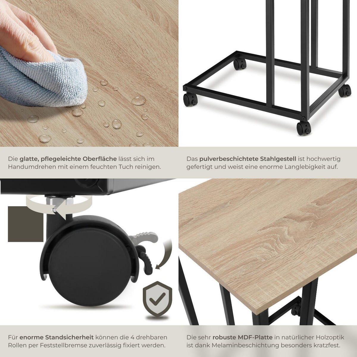 BEISTELLTISCH Luton, 48 x 35 x 70 cm, Industrial Holz hell, Eiche Sonoma - Naturfarben, Holz (48/35/70cm) - tectake