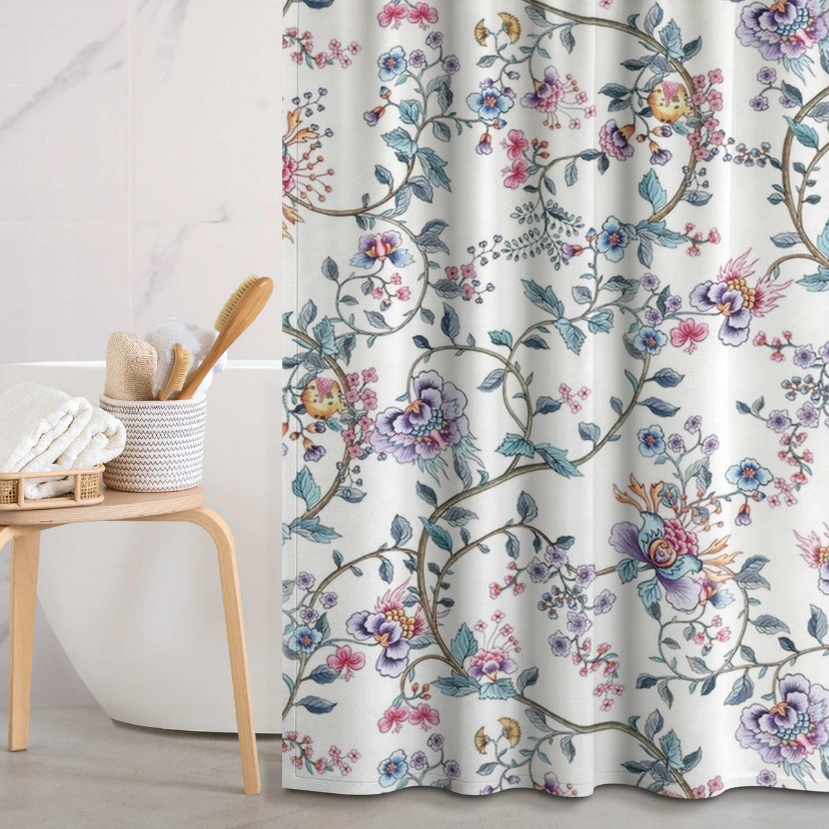 DUSCHVORHANG Blumenranken in Pastell 180/180 cm - Multicolor, Textil (180/180cm) - Bilderwelten