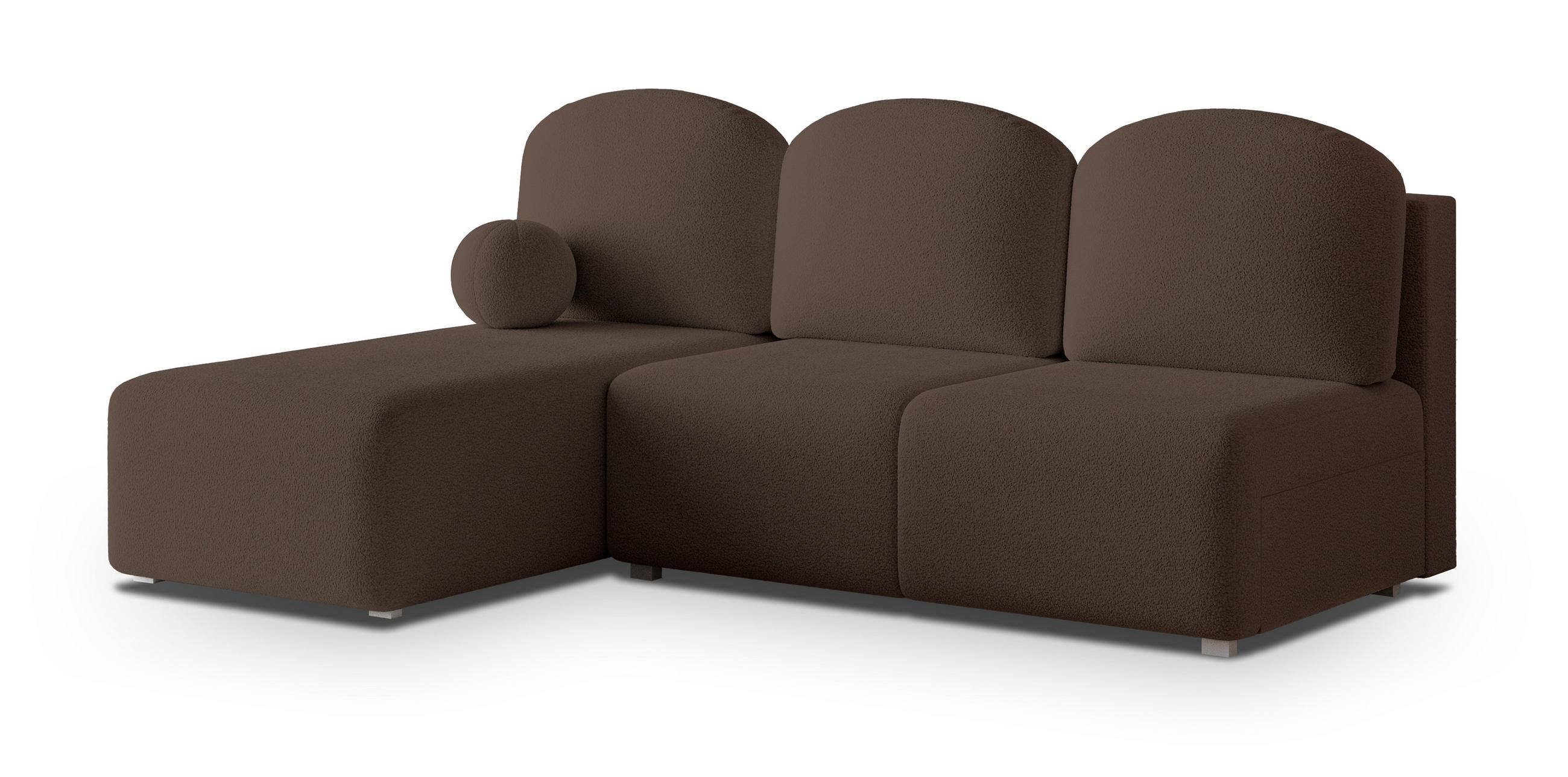 ECKSOFA TRAMA Braun Boucle-Stoff mit Schlaffunktion - Braun, Holz (200/143cm) - MASSENO