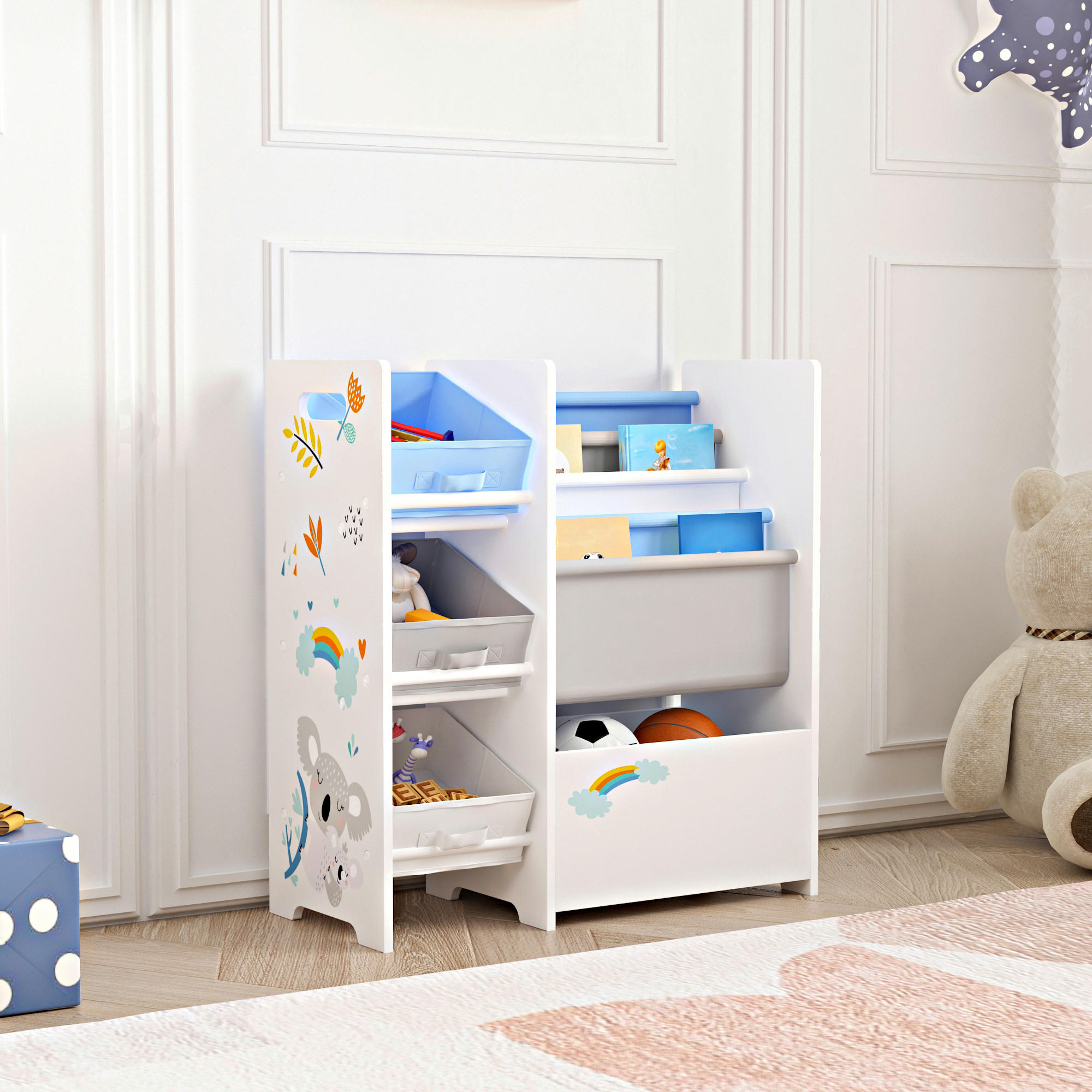 KINDERREGAL Vimianzo - Blau/Weiß, Holzwerkstoff/Textil (65/60/30cm) - [en.casa]