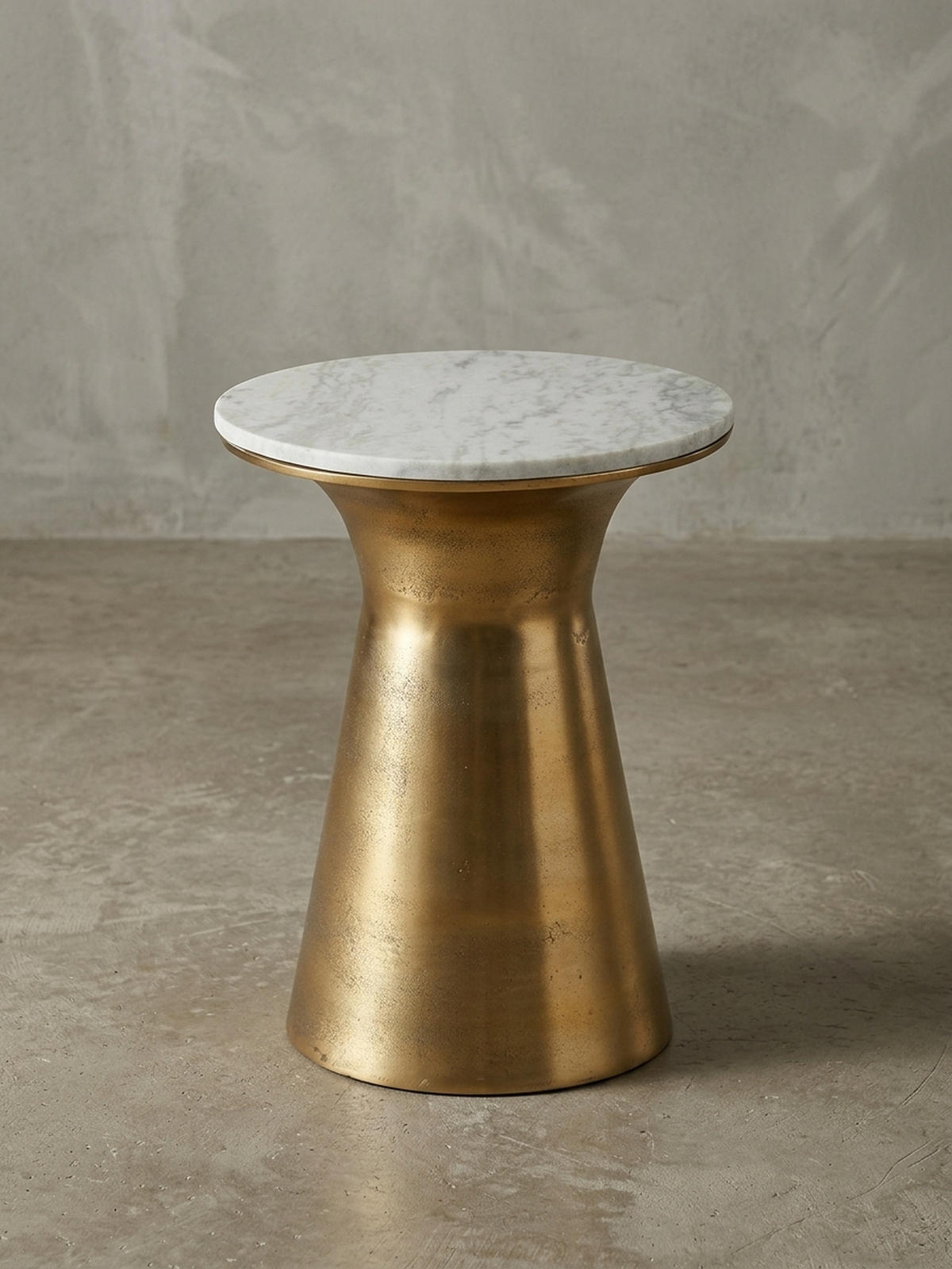 BEISTELLTISCH – Rund Marmor Weiß Metall Goldfarben 35x35x45 cm - Goldfarben/Weiß, Stein/Metall (35/35/45cm) - KADIMA DESIGN