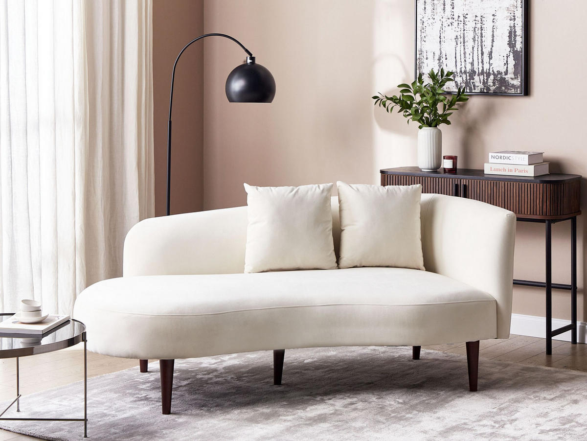 CHAISELONGUE Samtstoff creme rechtsseitig Chaumont - Dunkelbraun/Weiß, Textil (168/75/66cm) - Beliani