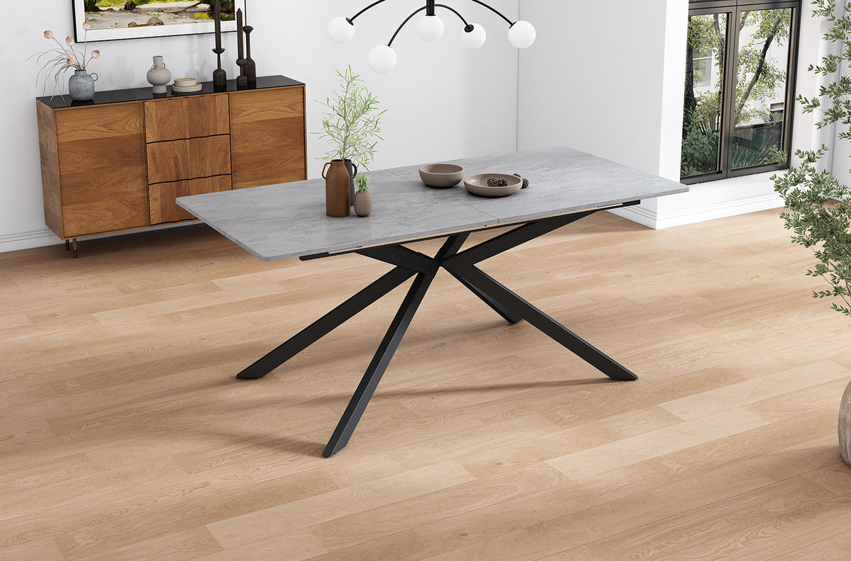 ESSTISCH 150/70/76 cm Schwarz/Grau aus MDF mit Ausziehfunktion - Grau, Holzwerkstoff (180/70/75.5cm) - OKMYHOME