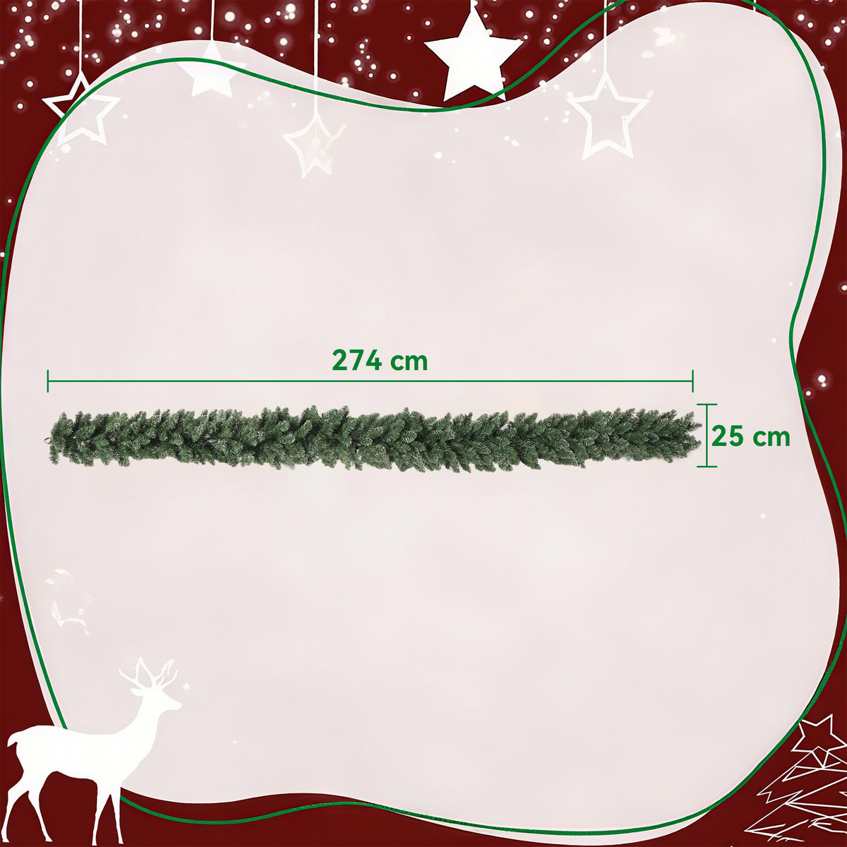 2,7 m künstliche Weihnachtsgirlande Dekoration mit 216 Spitzen Tannengirlande - Grün, Kunststoff (270cm) - HOMCOM