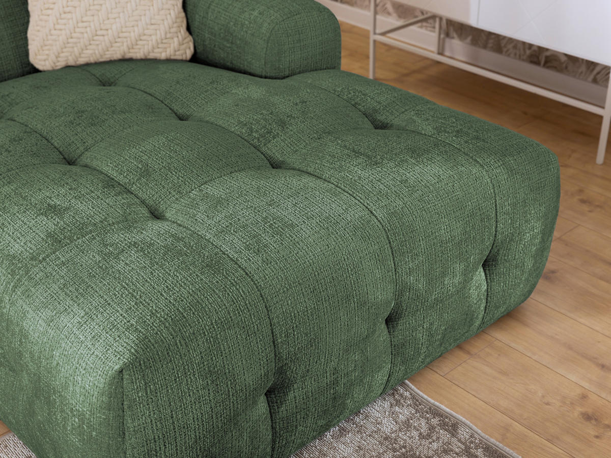ECKSOFA mit Ottomane rechts, raffinierten Steppungen, Wellenunterfederung, B234/T161/H79 cm, Chenille-Bezug in Grün / 21039 - Schwarz/Grün, Kunststoff/Textil (234/79/161cm) - luma-home