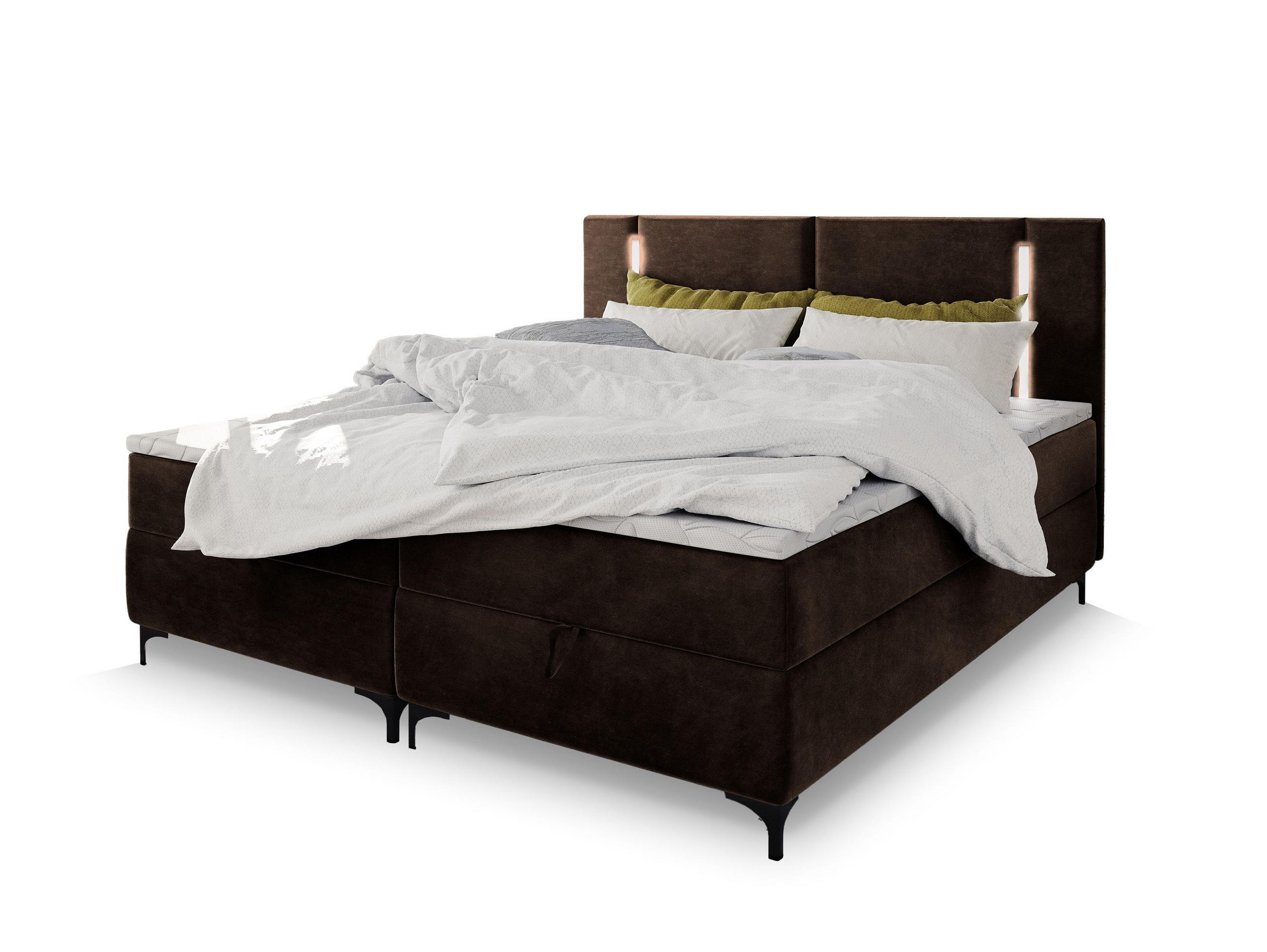 POSTEL BOXSPRING ALBA 160x200 cm, s matrací a úložným prostorem, hnědá - hnědá, kov/kompozitní dřevo (160/200cm) - MASSENO