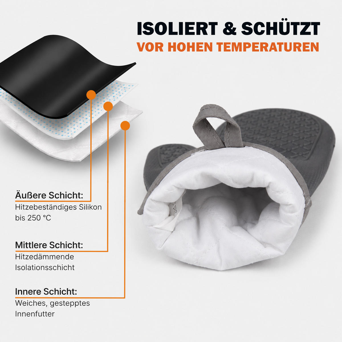 SILIKON Ofenhandschuh 2er Pack - Grau - Grau, Kunststoff (18/29cm)