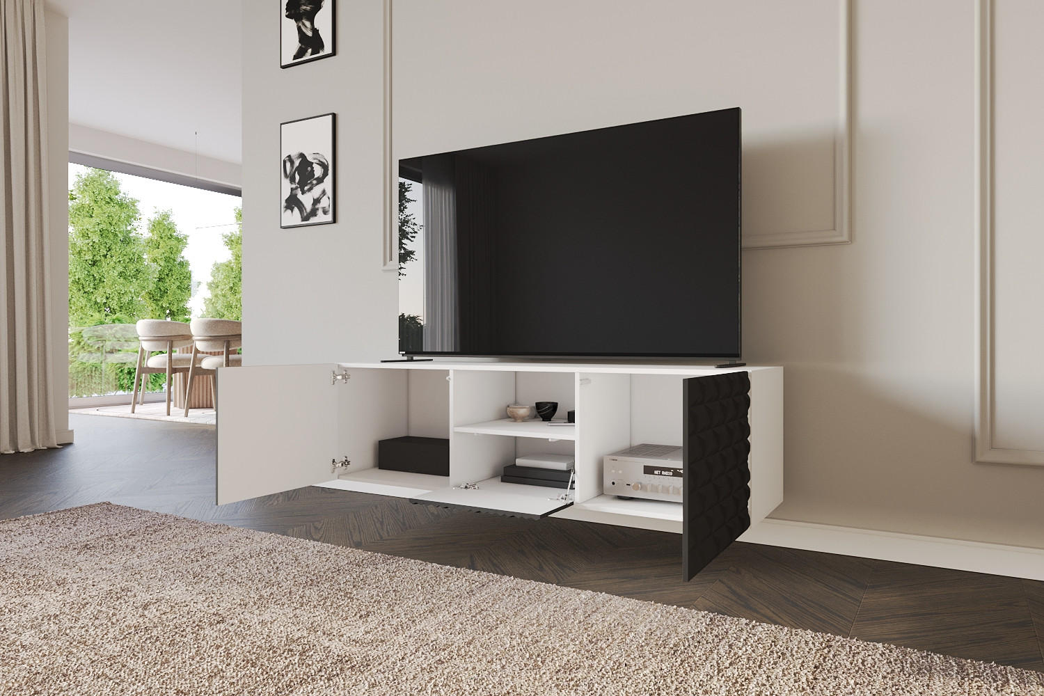 LOWBOARD VIRA-W 140x40x41 cm - Weiß / Schwarz - Schwarz, Holzwerkstoff (140/40/41cm) - ALTDECOR