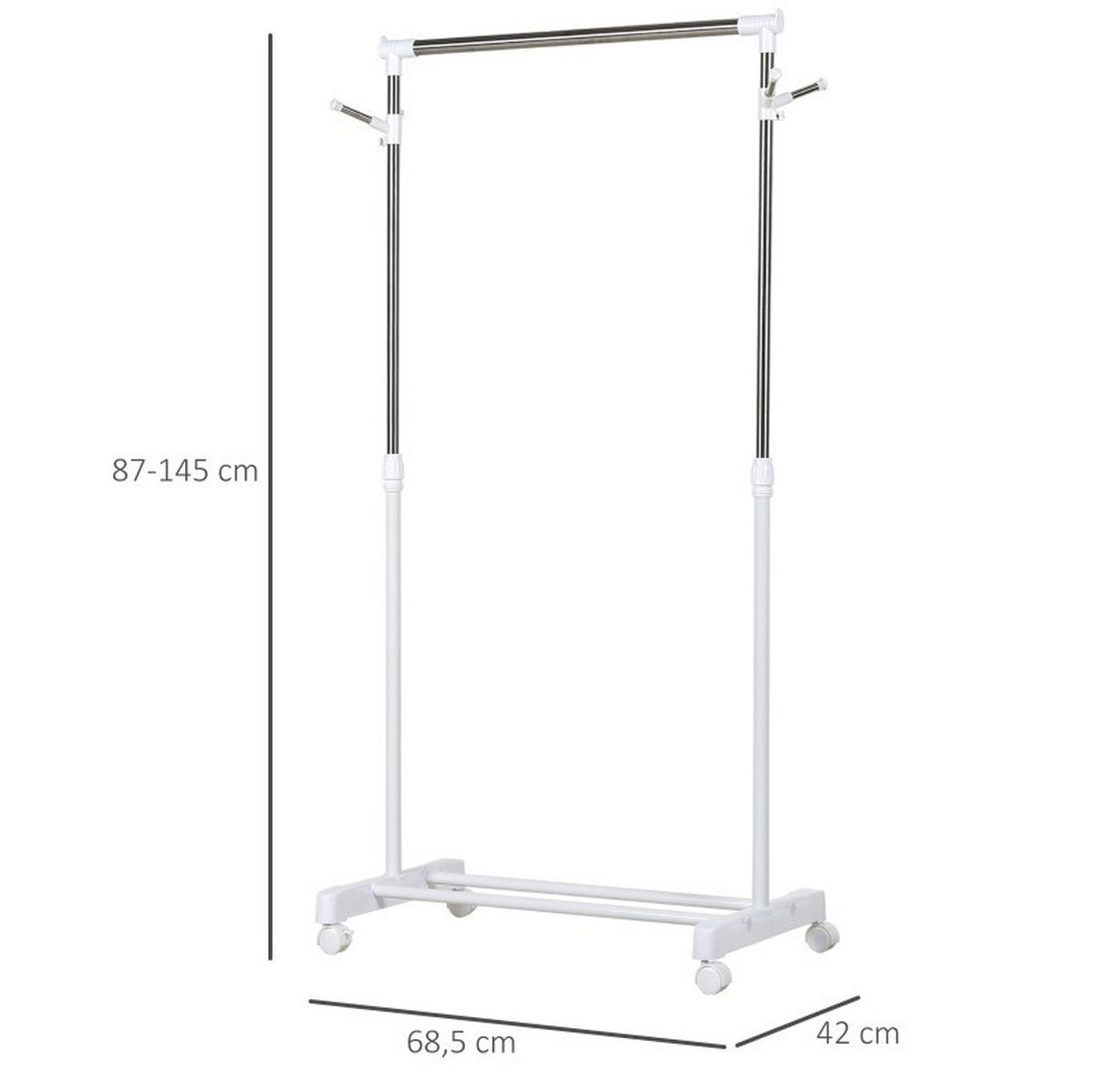 GARDEROBENSTÄNDER höhenverstellbar mit Ablage 68,5 x 42 x 87-145 cm Weiß - Weiß, Metall (42/145/68.5cm) - Beauniv