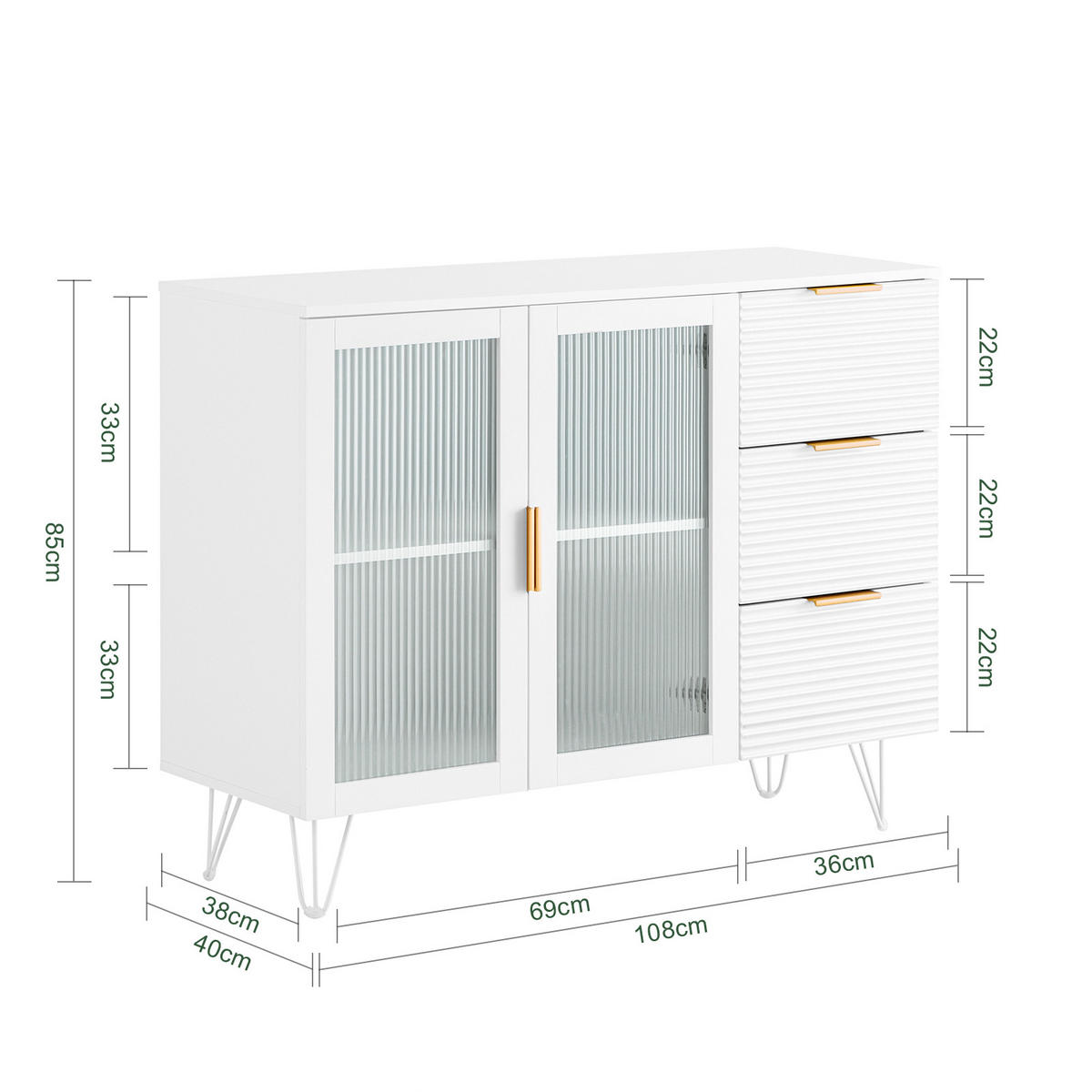 VITRINE Weiß - Goldfarben/Weiß, Glas/Holzwerkstoff (108/85/40cm) - SoBuy