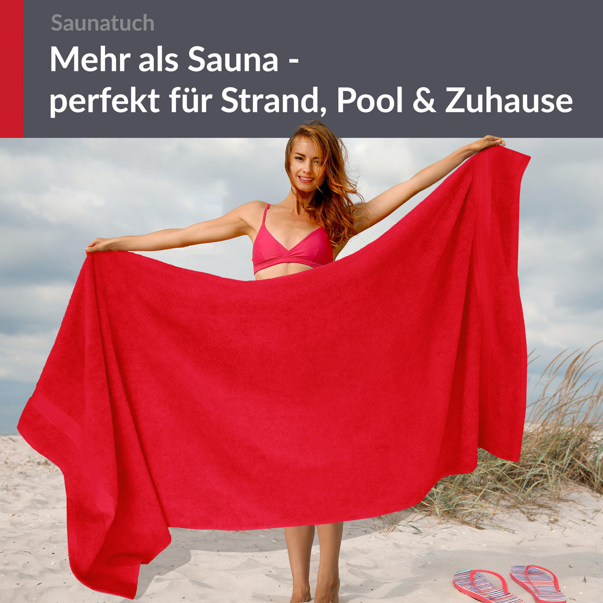 BADETUCH Linz Scharlach Rot 100x200 cm - Rot, Textil (100/200cm) - Lashuma